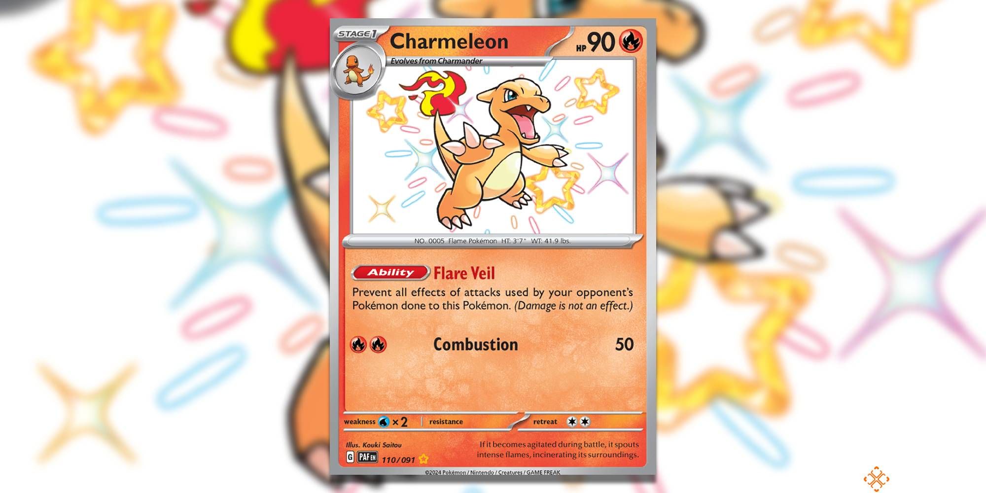 Charmeleon Shiny 110 by Kouki Saitou in the Pokemon TCG's Paldean Fates.