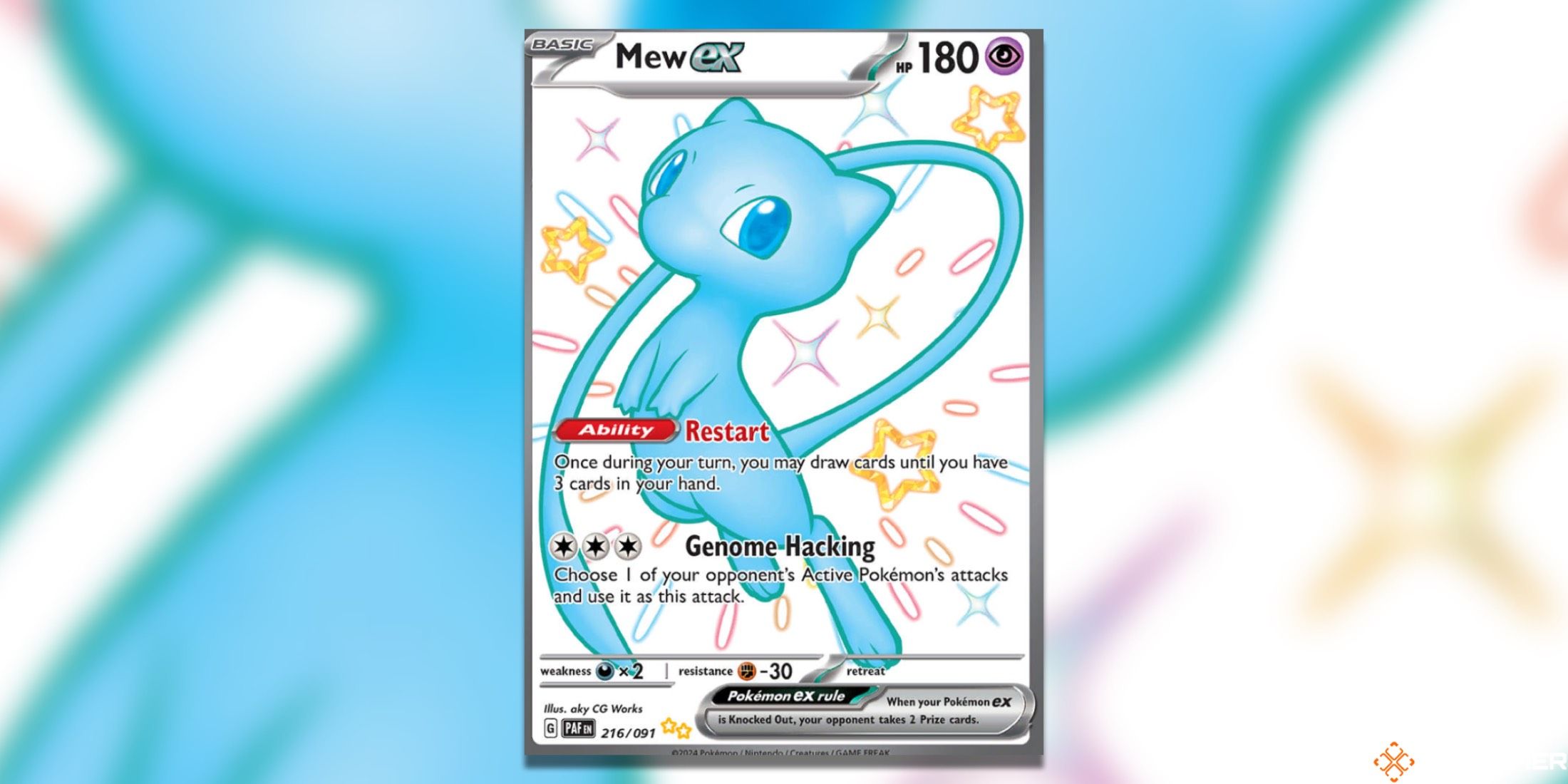 The Paldean Fates Mew ex Shiny Ultra Rare in the Pokemon TCG.