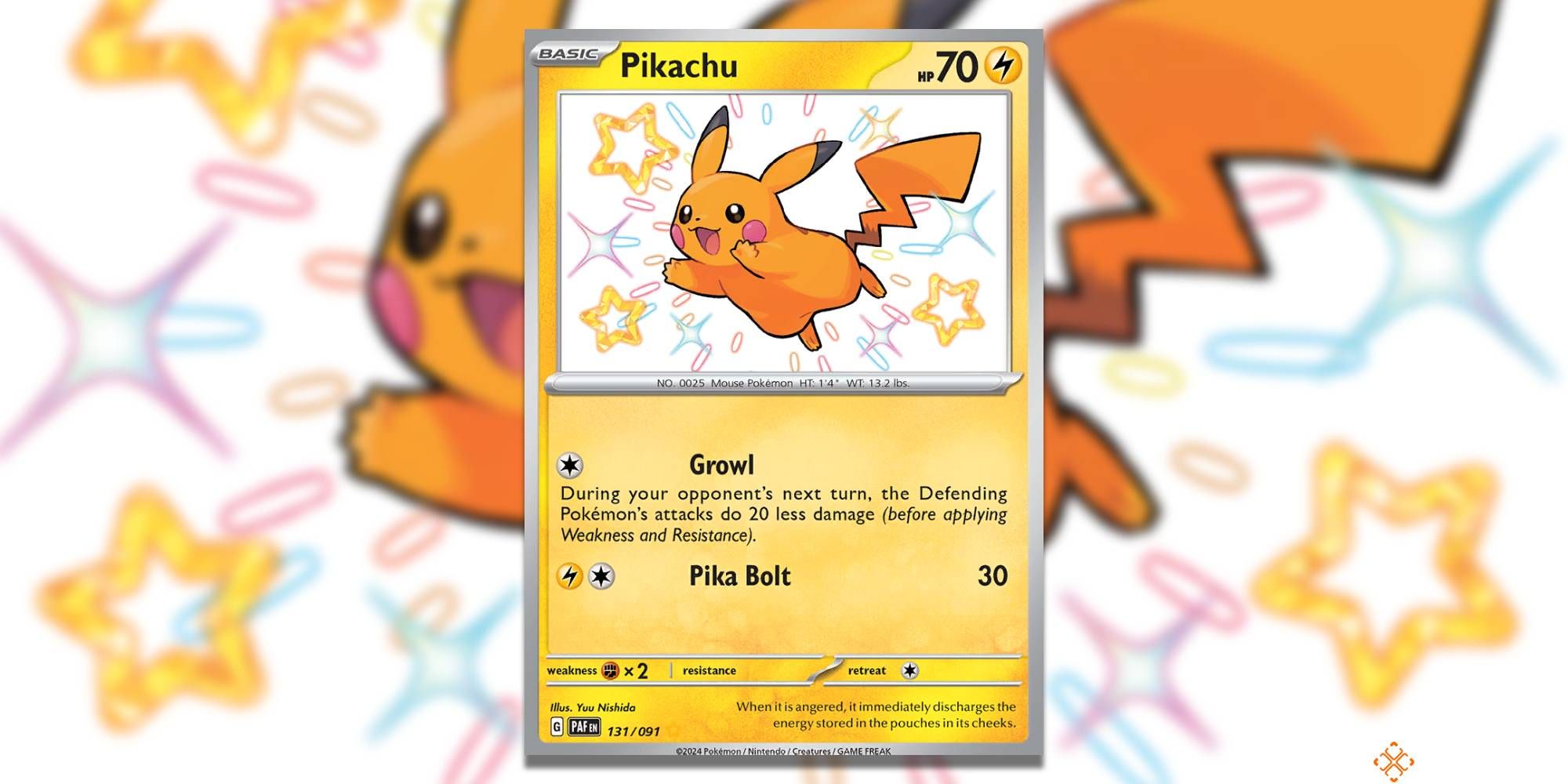 Pikachu Shiny 131 by Yuu Nishida in the Pokemon TCG's Paldean Fates.