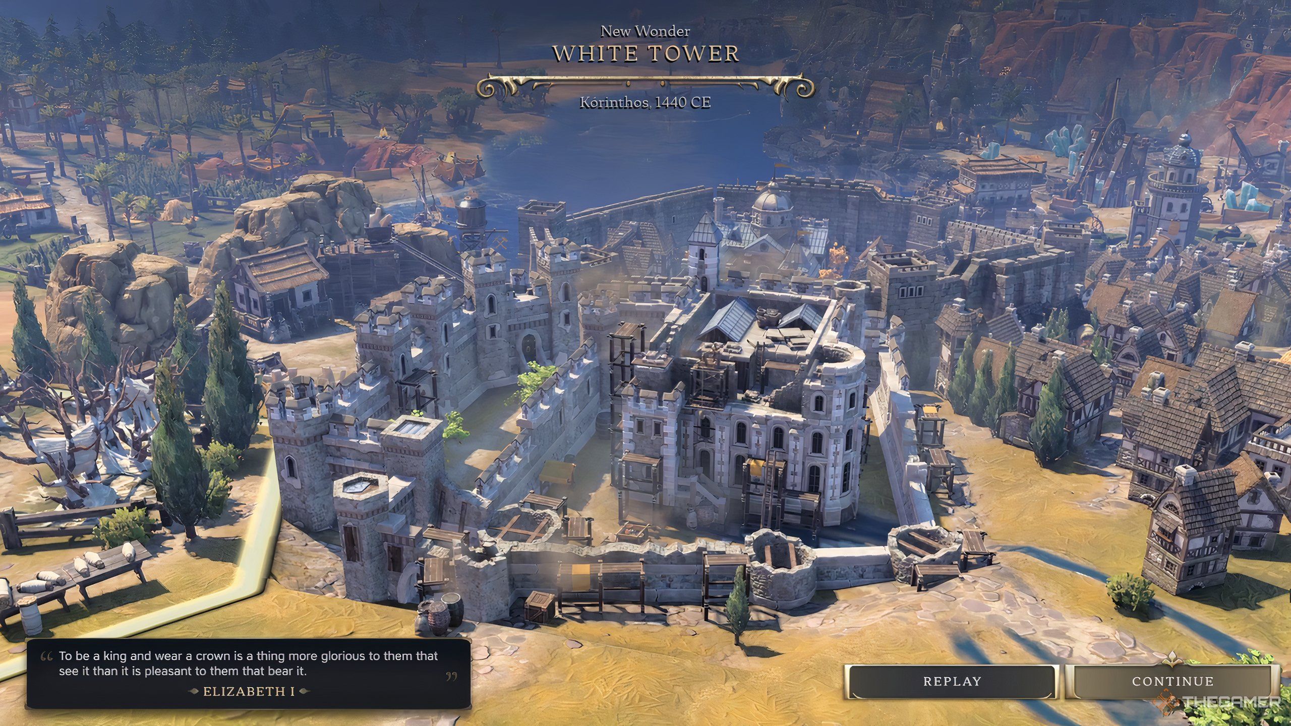 The White Tower wonder being constructed in Civilization 7. 