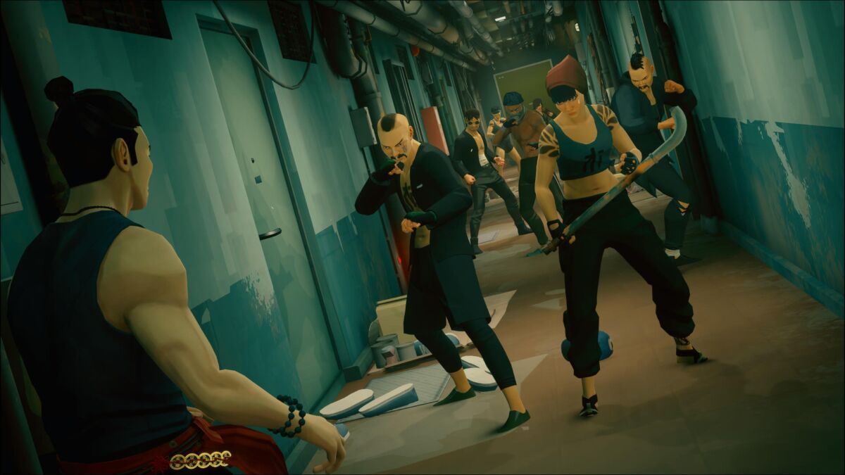 An image of the hallway fight from Sifu, referencing the film Oldboy. 