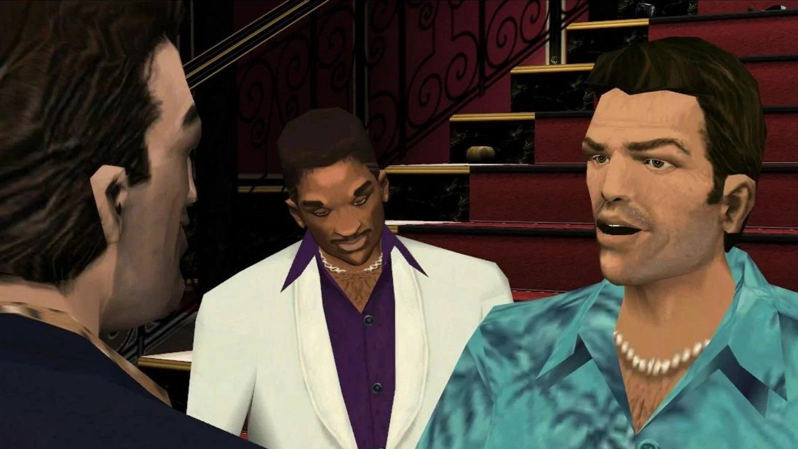 An image from the opening cutscene of Keep Your Friends Close, the last mission of GTA: Vice City.