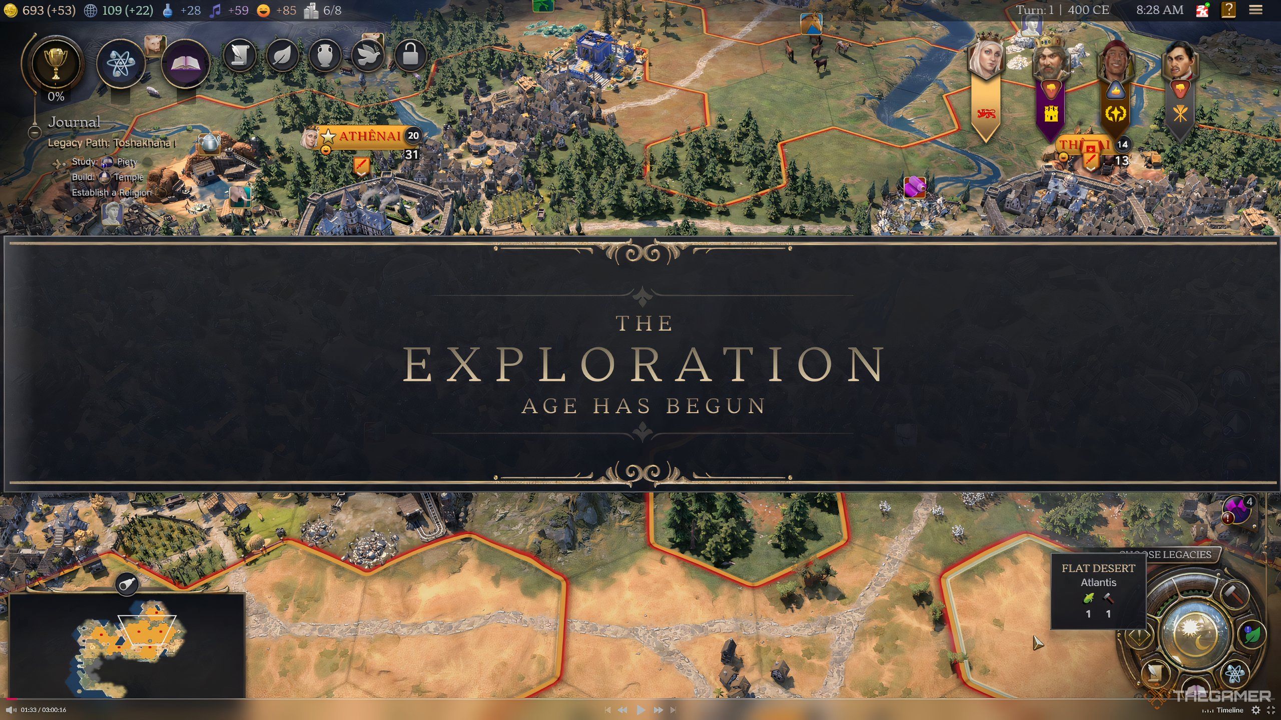 The menu screen stating that the Exploration Age has begun in Civ 7. 