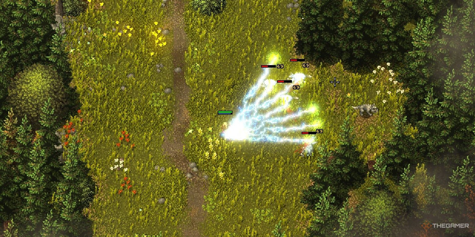 Heroes Of Hammerwatch 2: A fan of lightning sprayed by the Sorcerer.