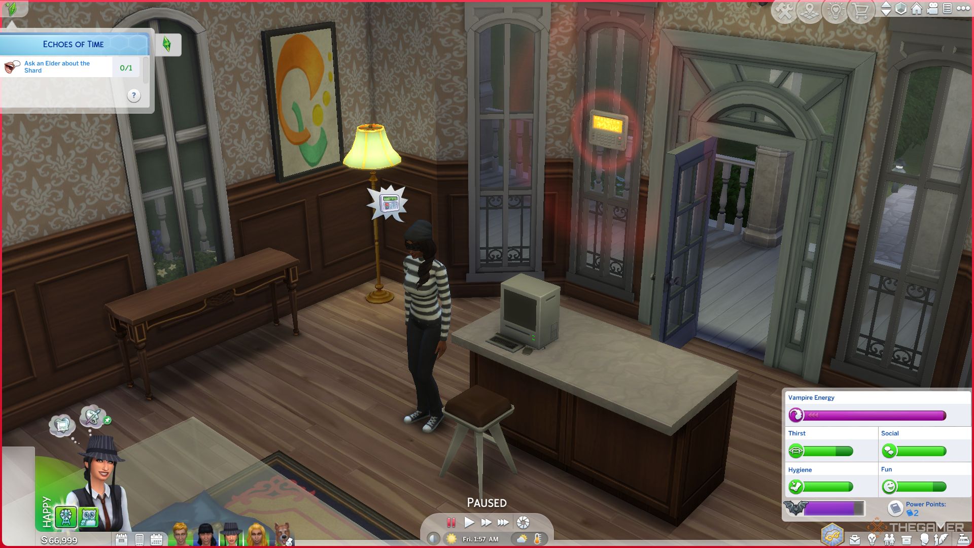 A burglar being stopped by an alarm in The Sims 4.