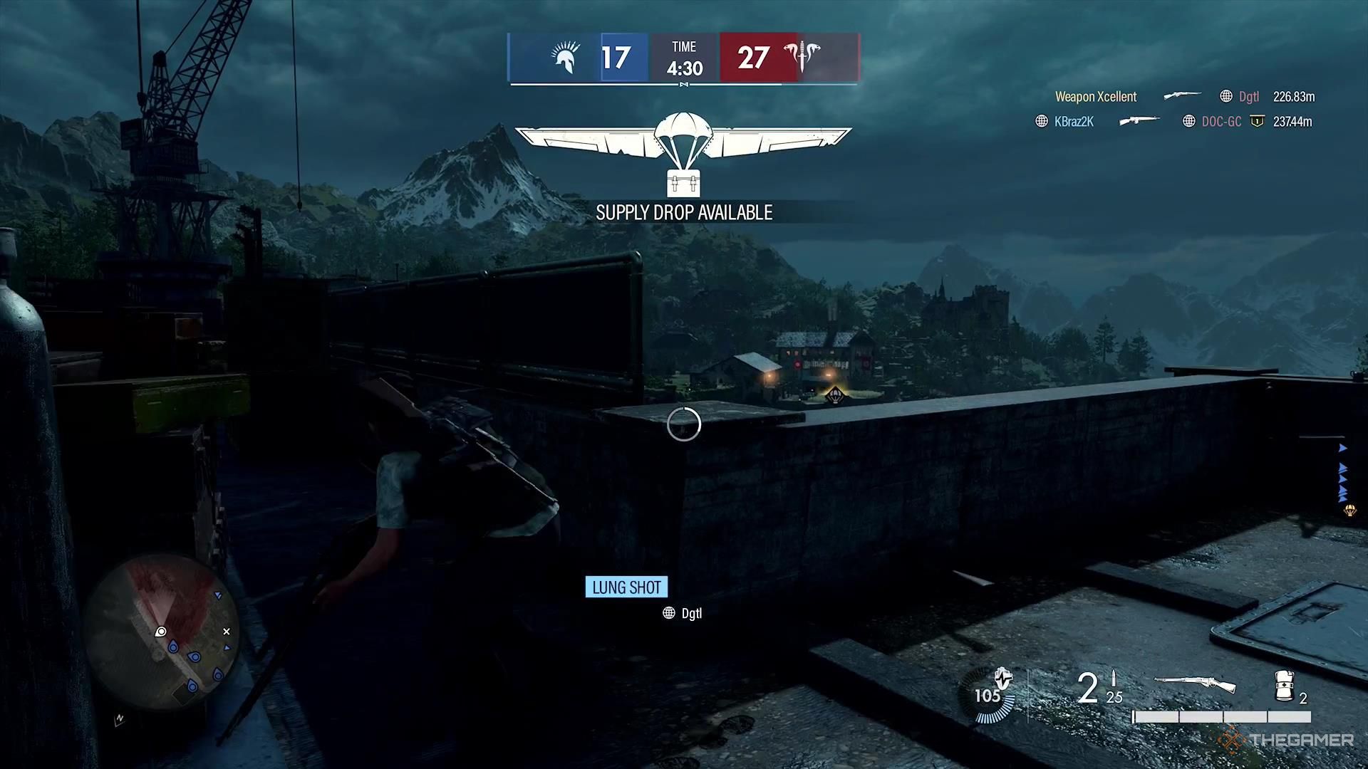 Taking cover after killing an enemy with a lung shot in Sniper Elite Resistance.