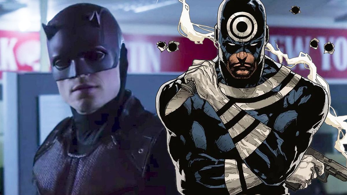 Bullseye dressed as Daredevil in Daredevil season 3, and Bullseye from Marvel Comics