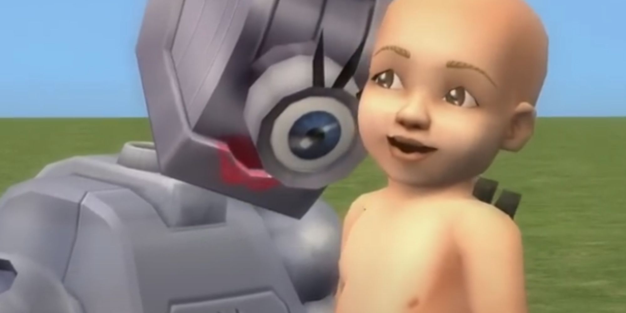 Female Servo robot holding a baby in The Sims 2. 