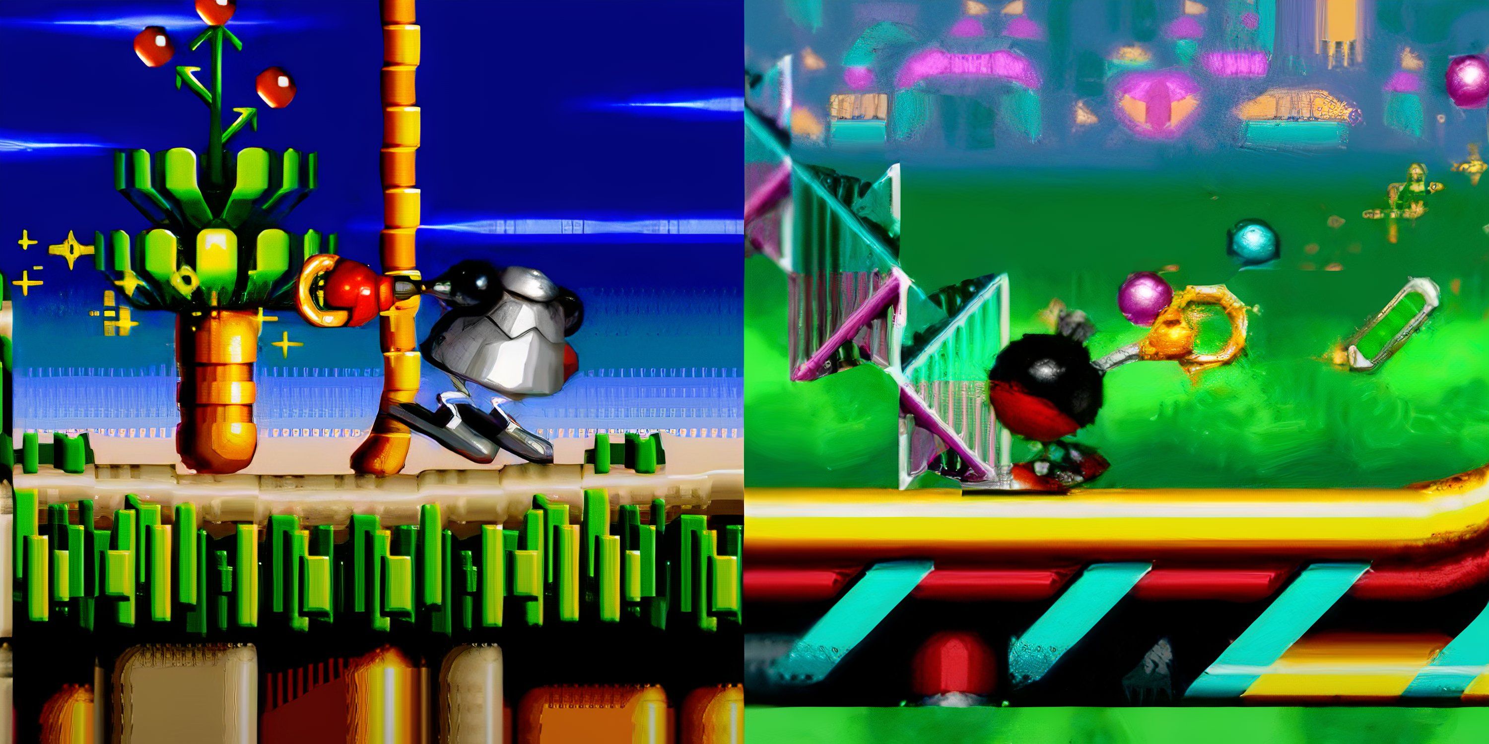 split image of heavy and bomb from Knuckles' Chaotix