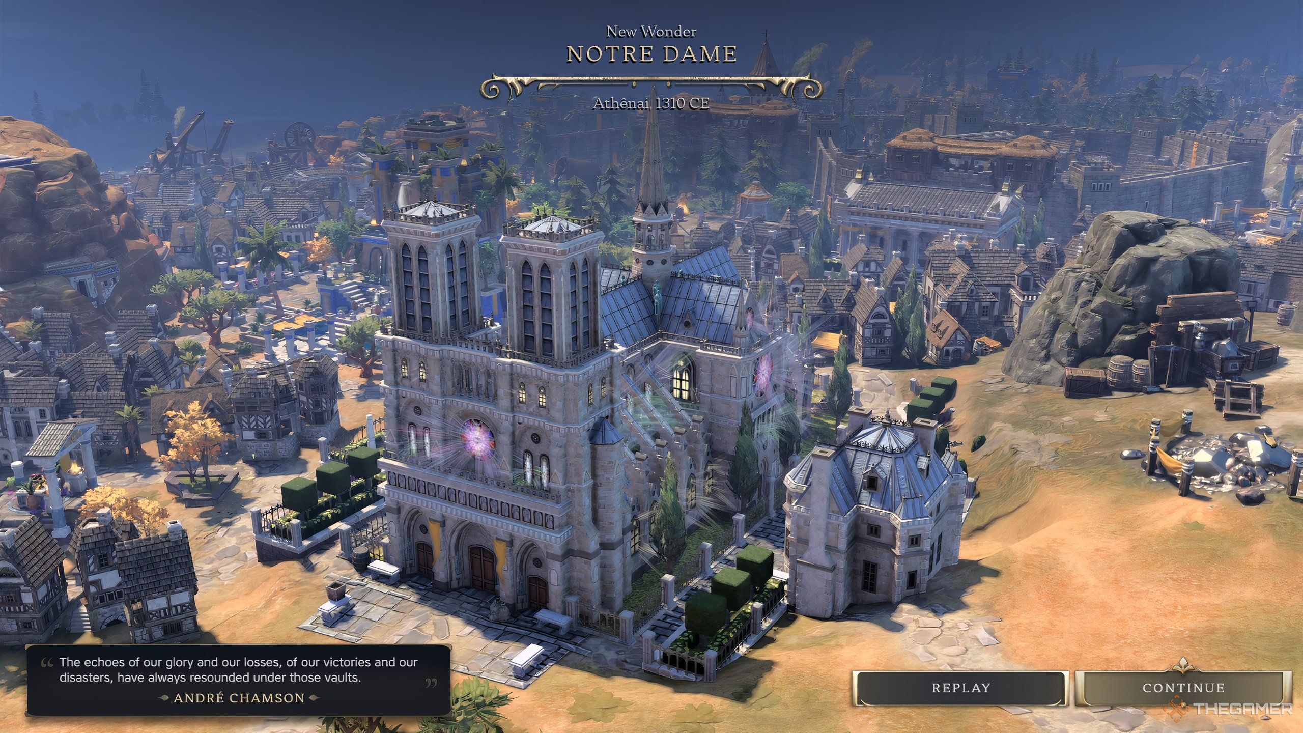 The Notre Dame Wonder in Civ 7 being constructed and completed. 