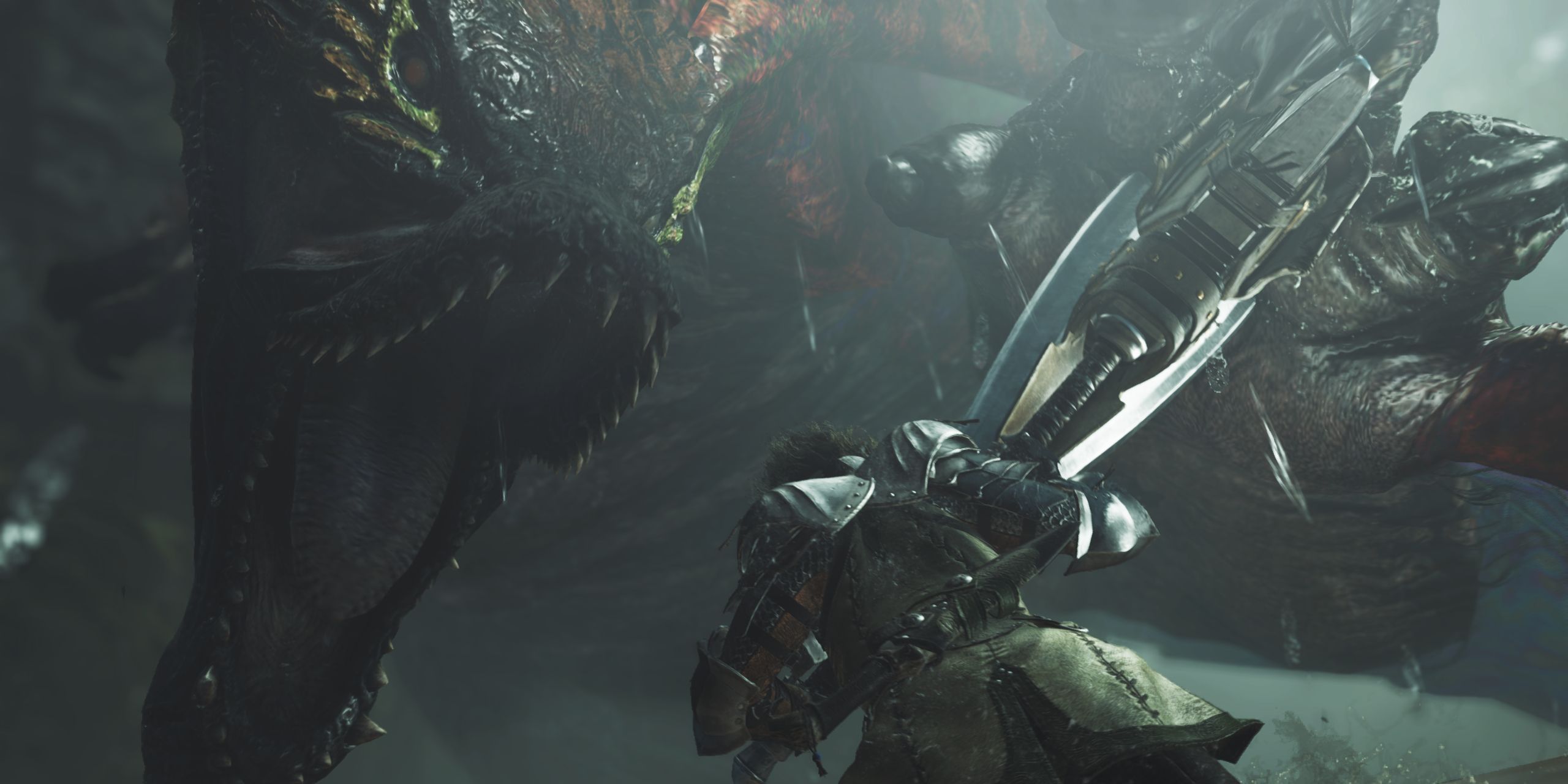 Uth Duna fiercely attacking a hunter in Monster Hunter Wilds.