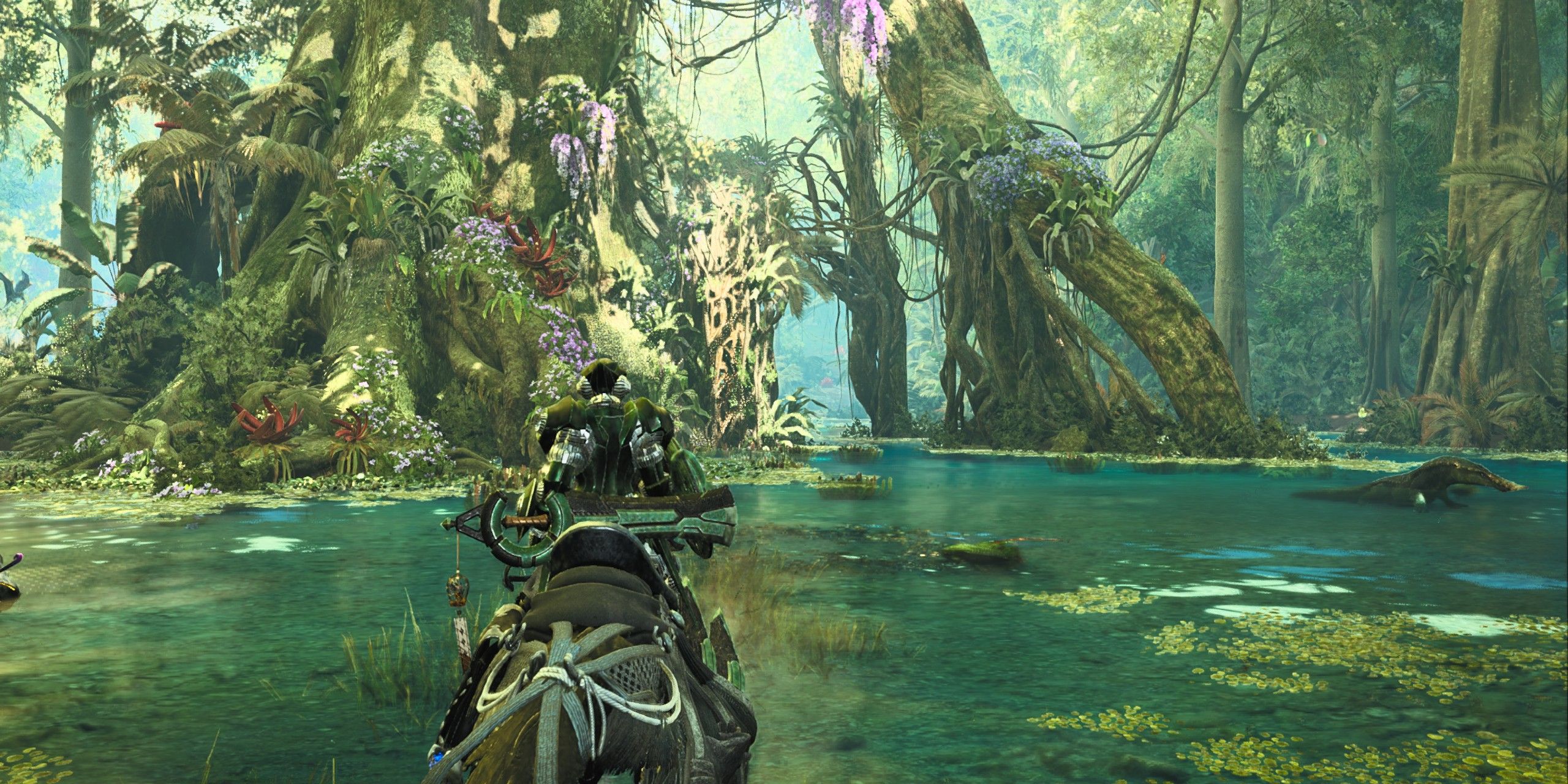 A hunter exploring the forest in Monster Hunter Wilds.