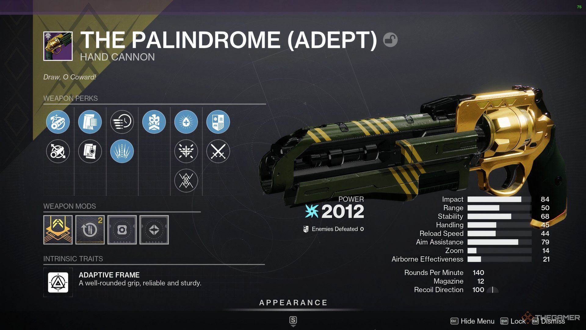 Palindrome Adept weapon reward from Grandmaster Nightfall.