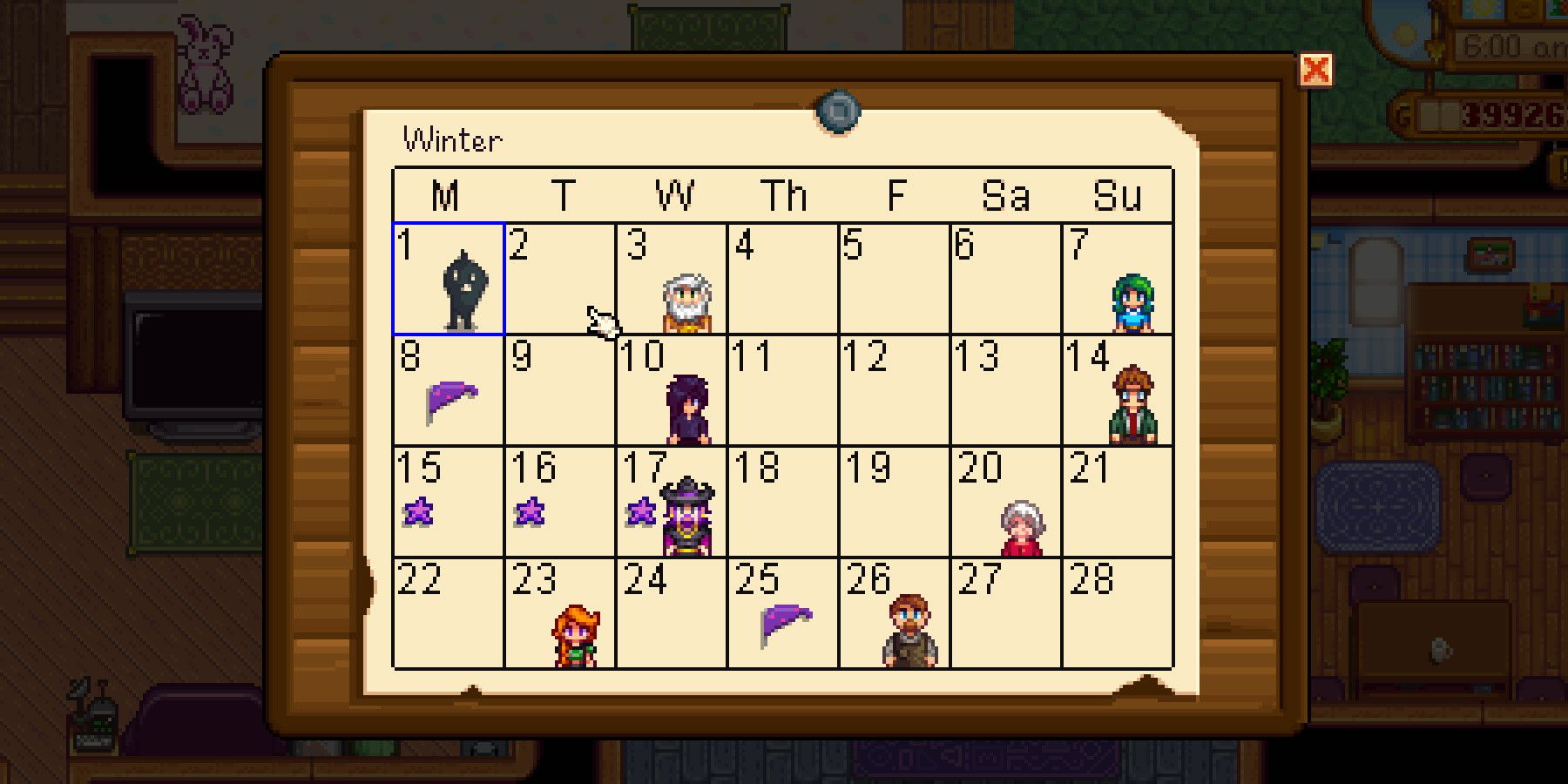 Stardew Valley Calendar Winter