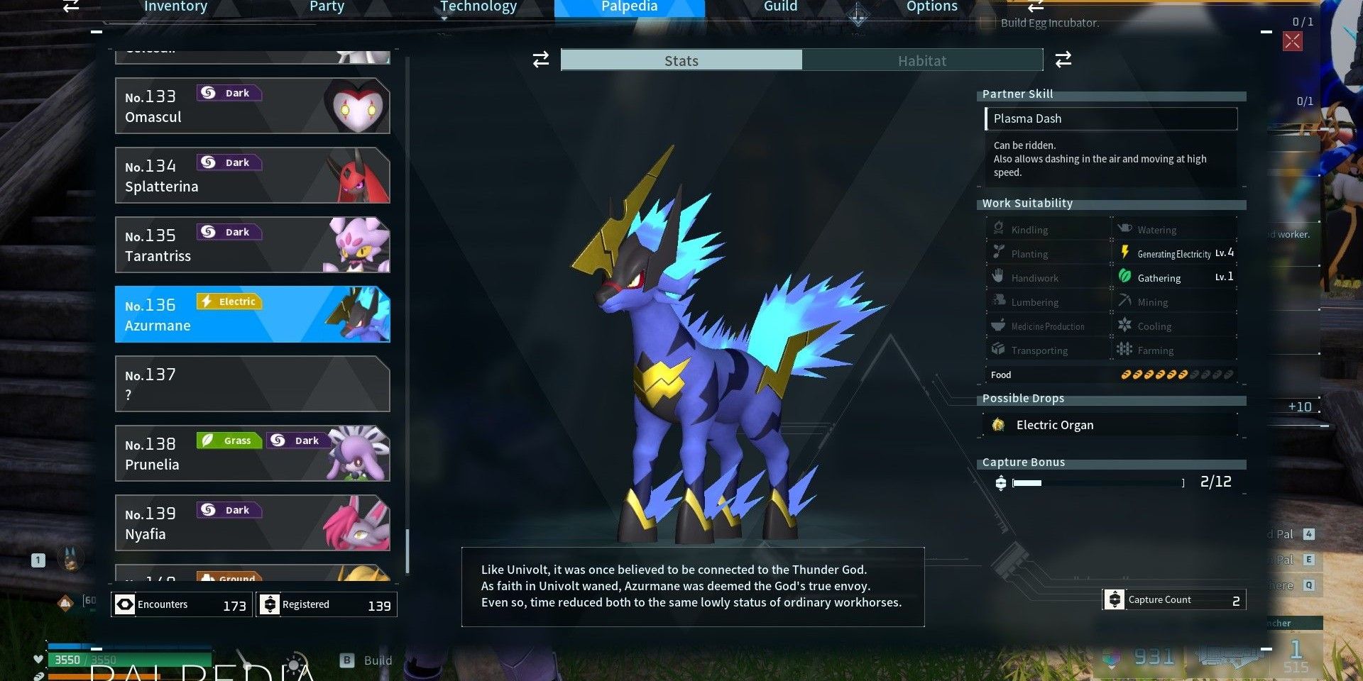Azurmane entry in Palpedia - Palworld