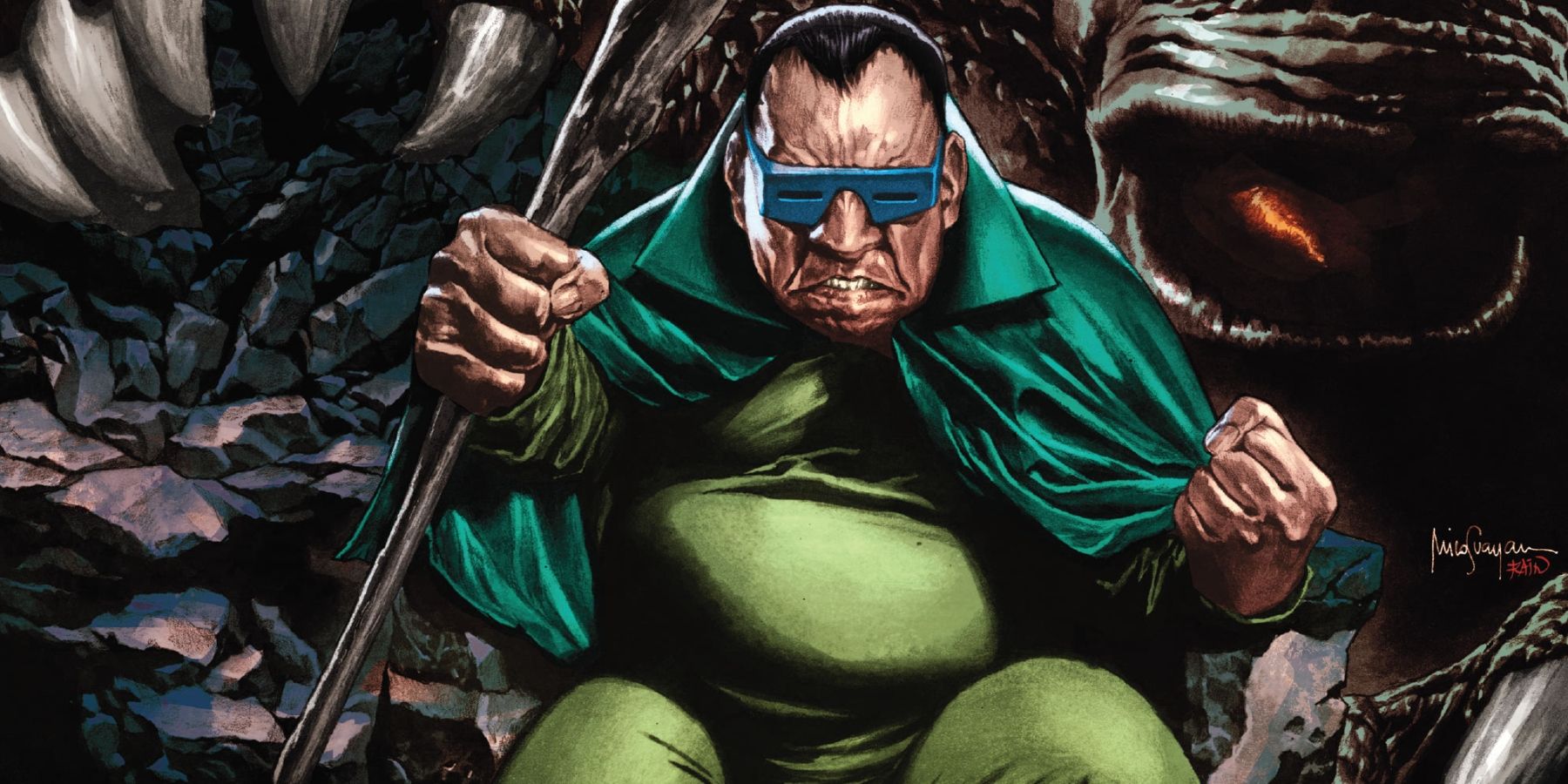 Mole-Man sitting on a throne in Marvel comics