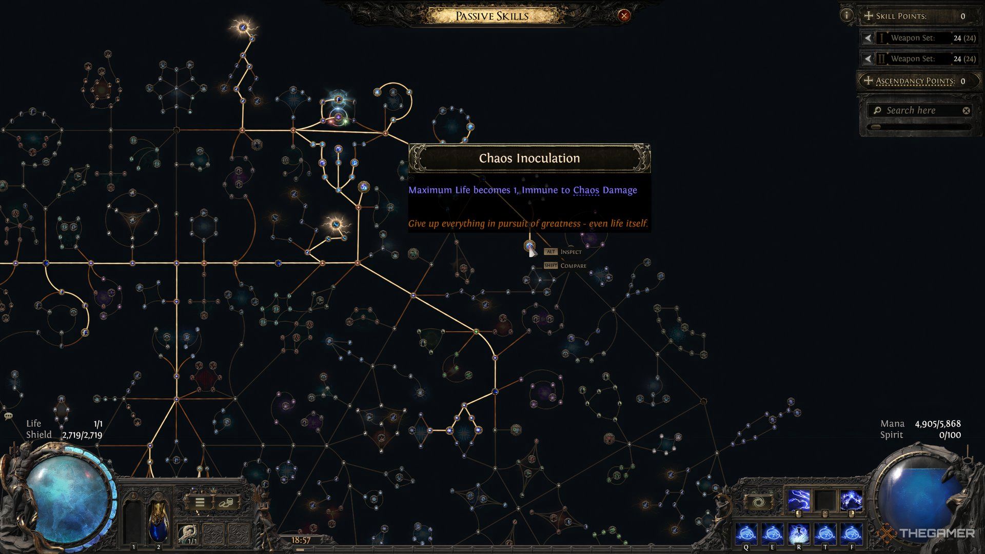 Chaos Inoculation keystone on the Passive Skill Tree in Path of Exile 2 that makes you immune to all Chaos damage.