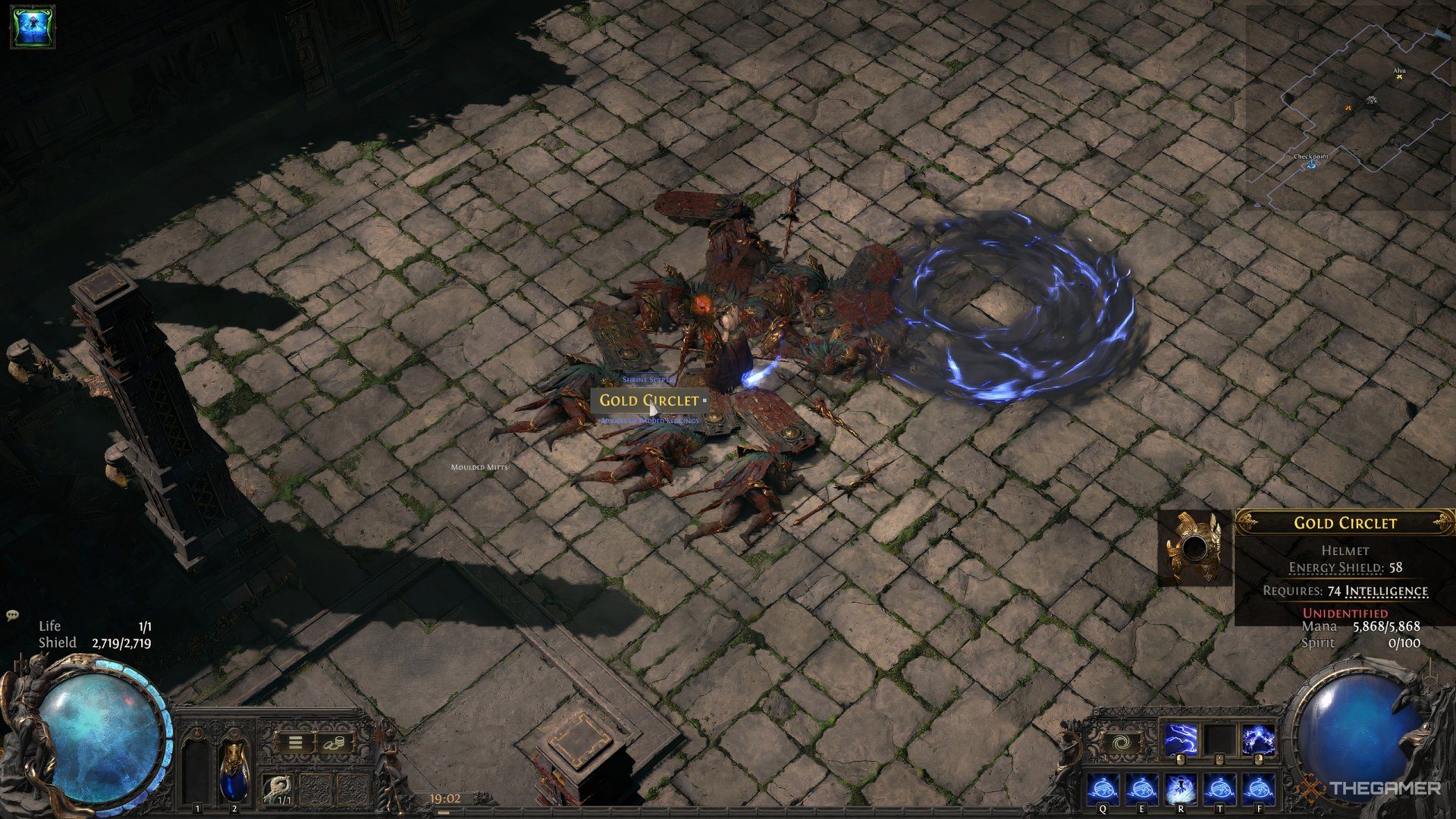 Gold Circlet dropped after defeating Viper Napuatzi in Act-3 of Path of Exile 2.