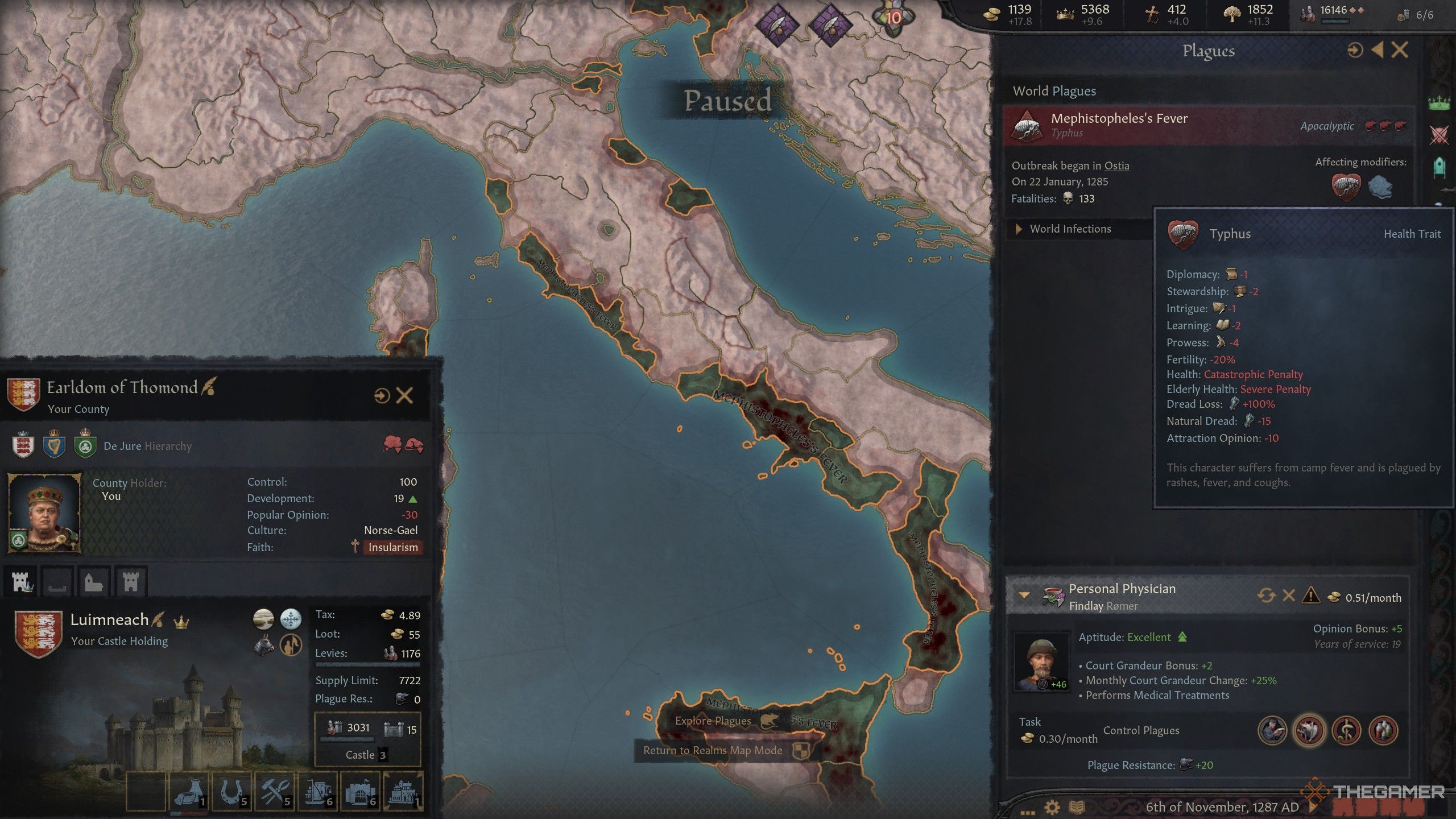 A view of a plague in italy in crusader kings 3.