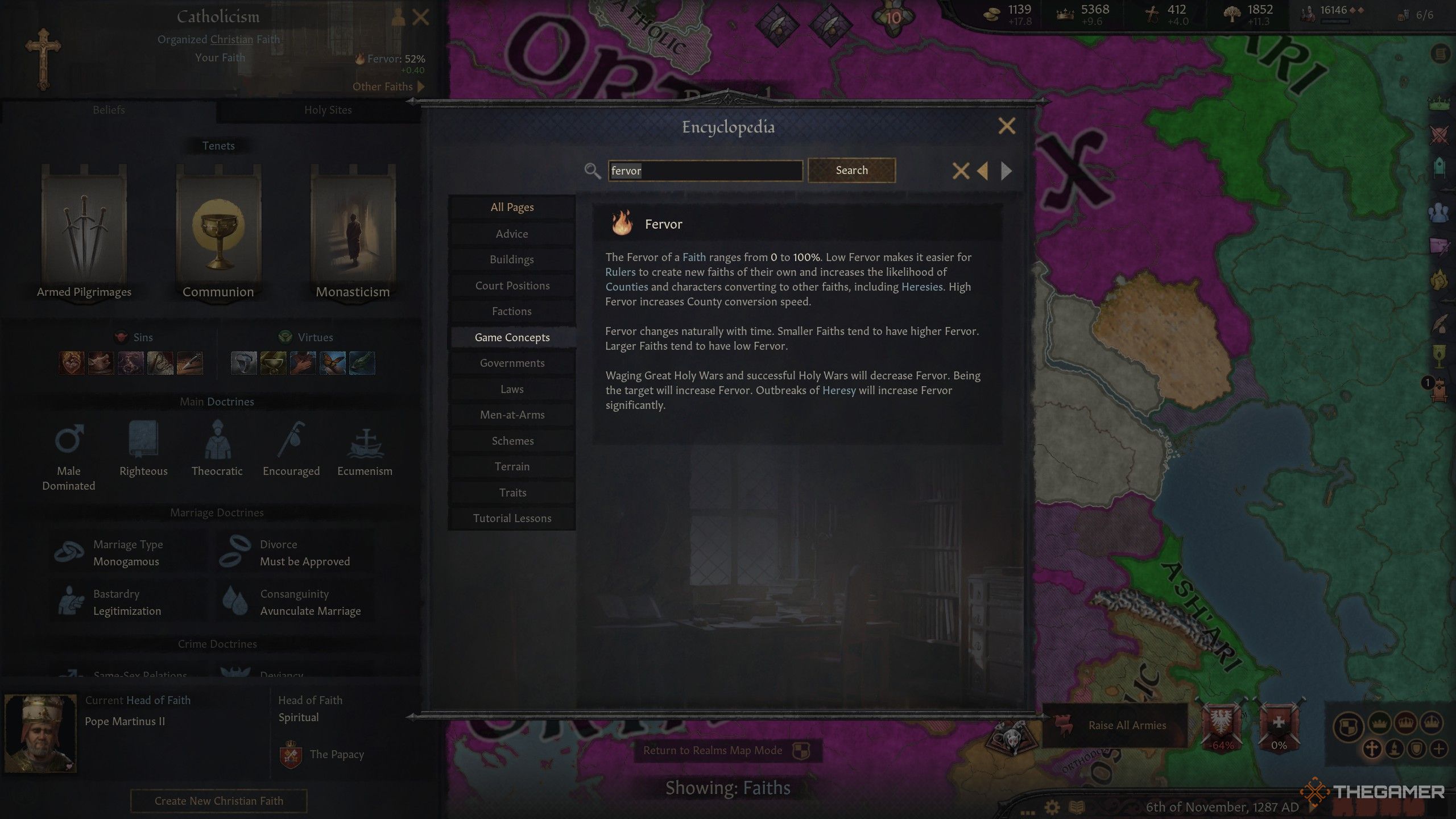 The description of religious fervor in crusader kings 3.