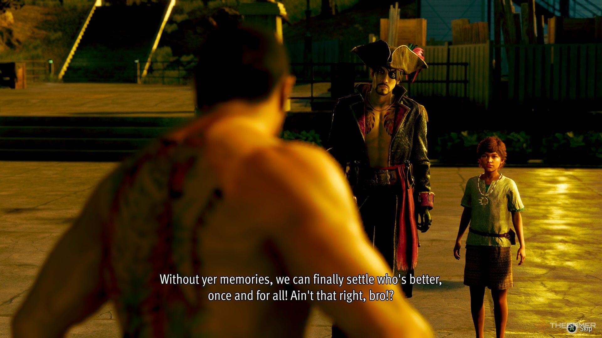 Majima and Saejima about to fight in Like a Dragon: Pirate Yakuza in Hawaii.