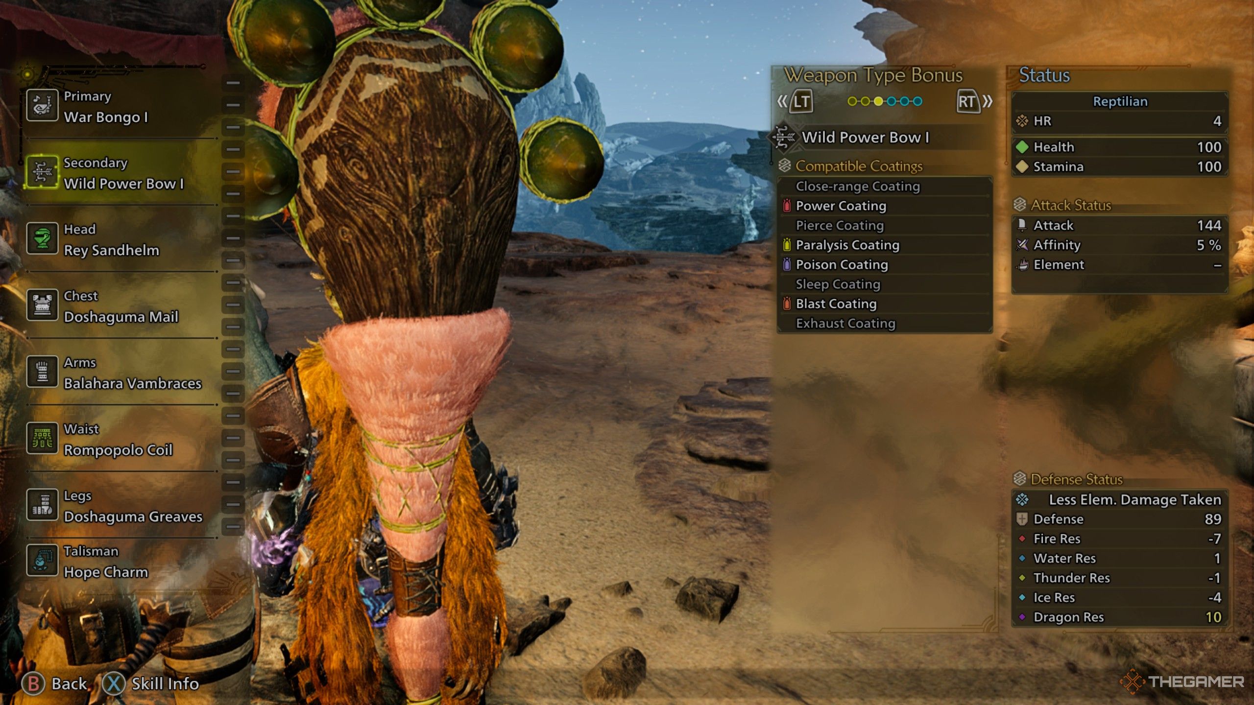 Monster hunter wilds bow coatings in-game menu.