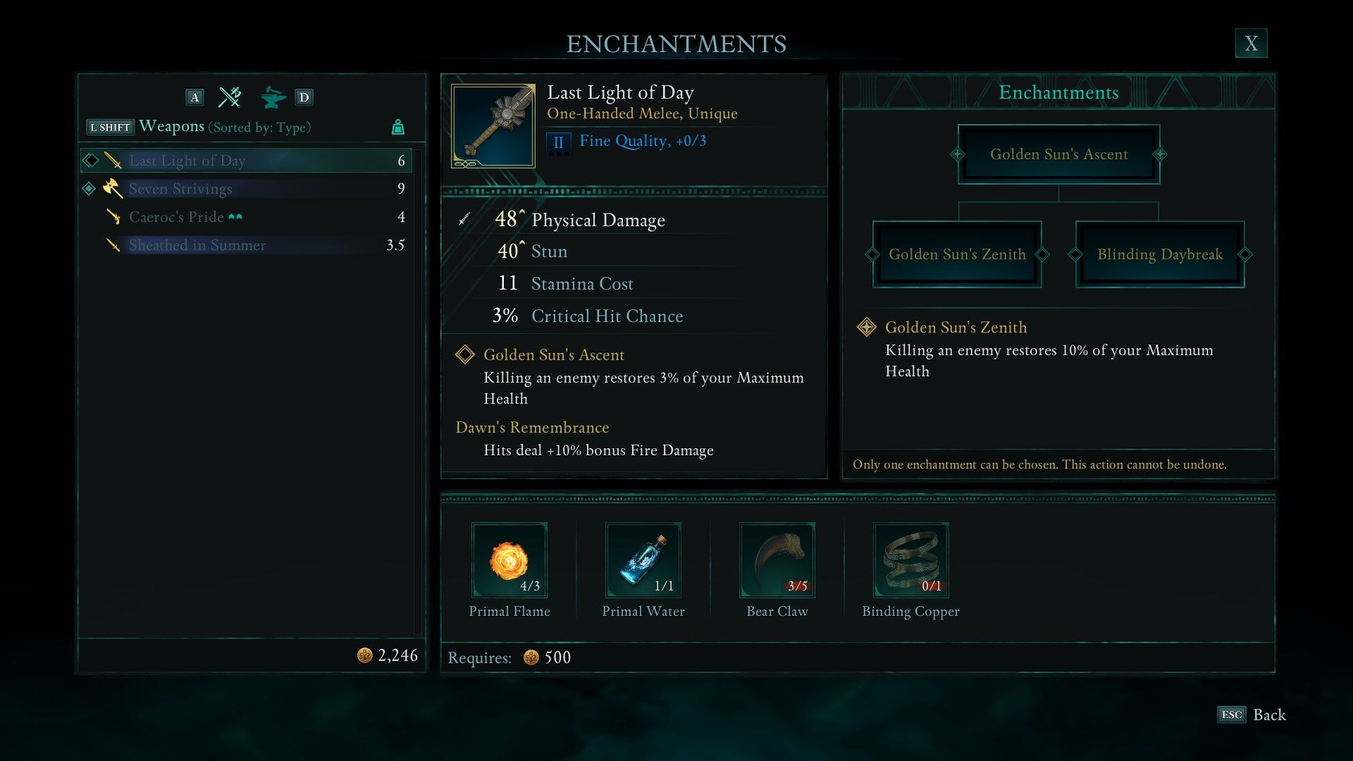 Avowed Enchantment menu