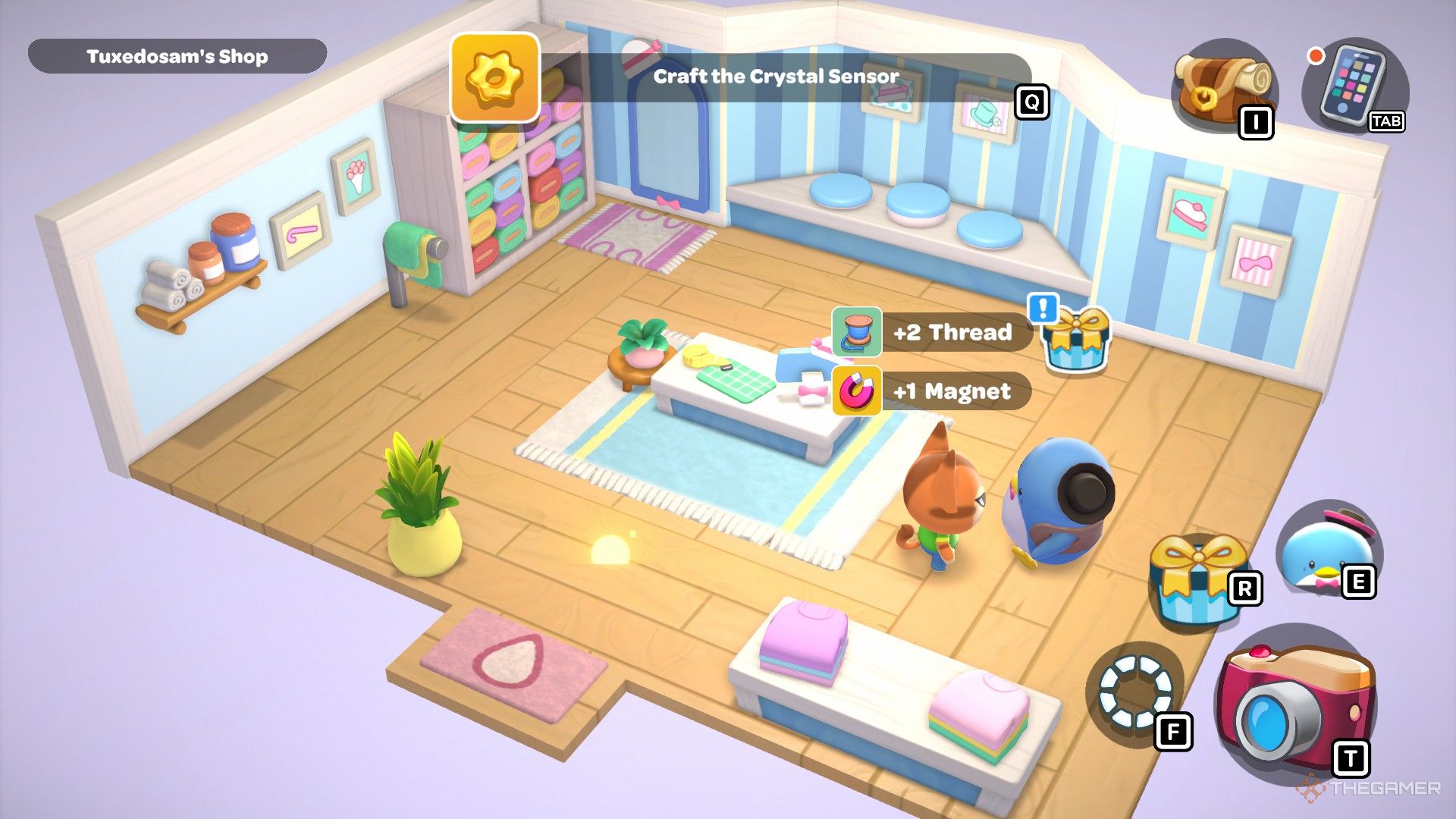 The player gets two thread and one magnet from Tuxedosam in Hello Kitty Island Adventure