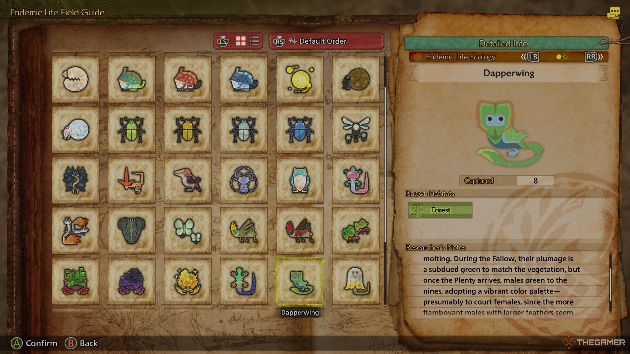 An in-game image of the dapperwing in the monster field guide in monster hunter wilds.