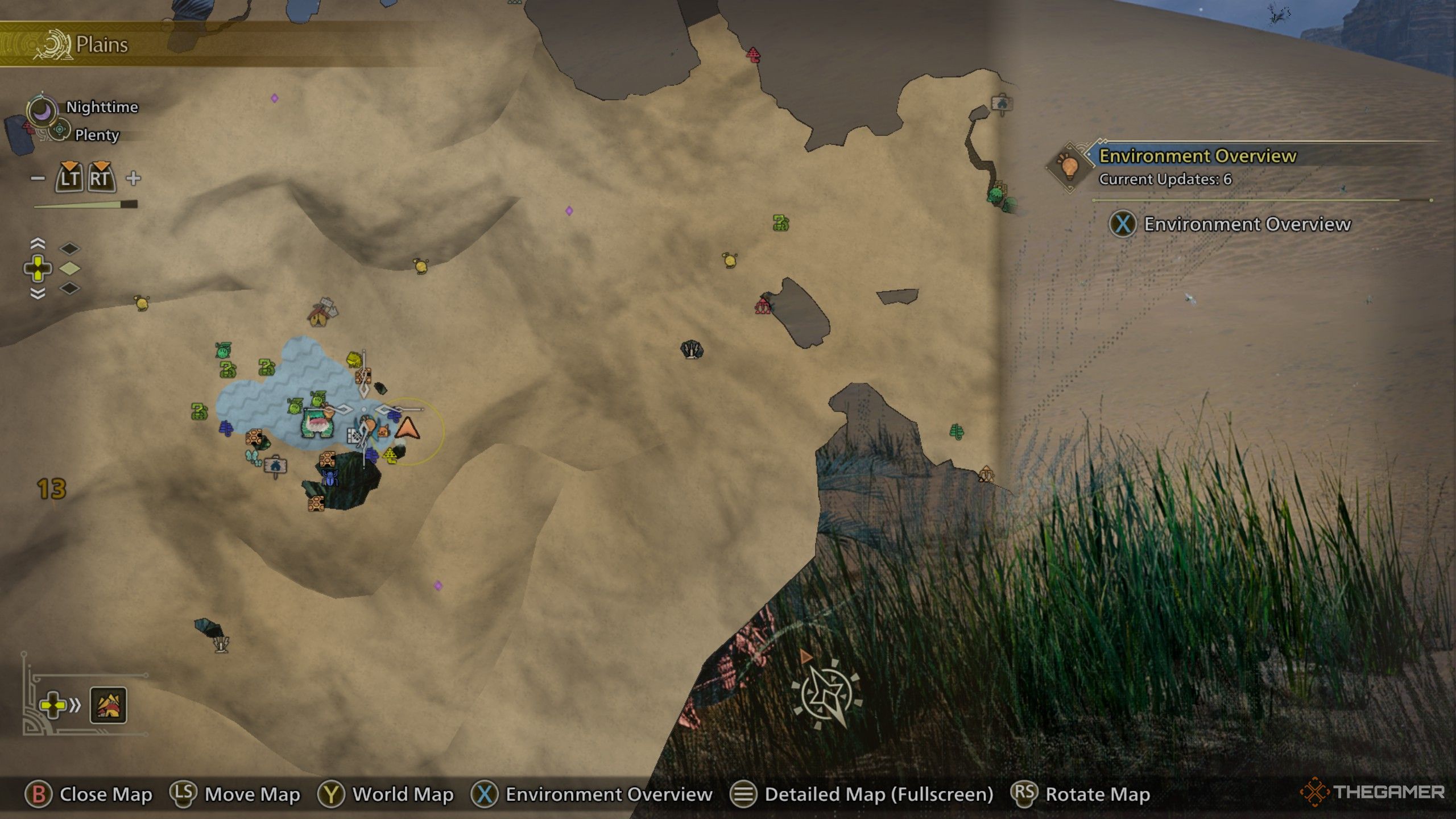 a map view of the oasis in the windward plains in monster hunter wilds.