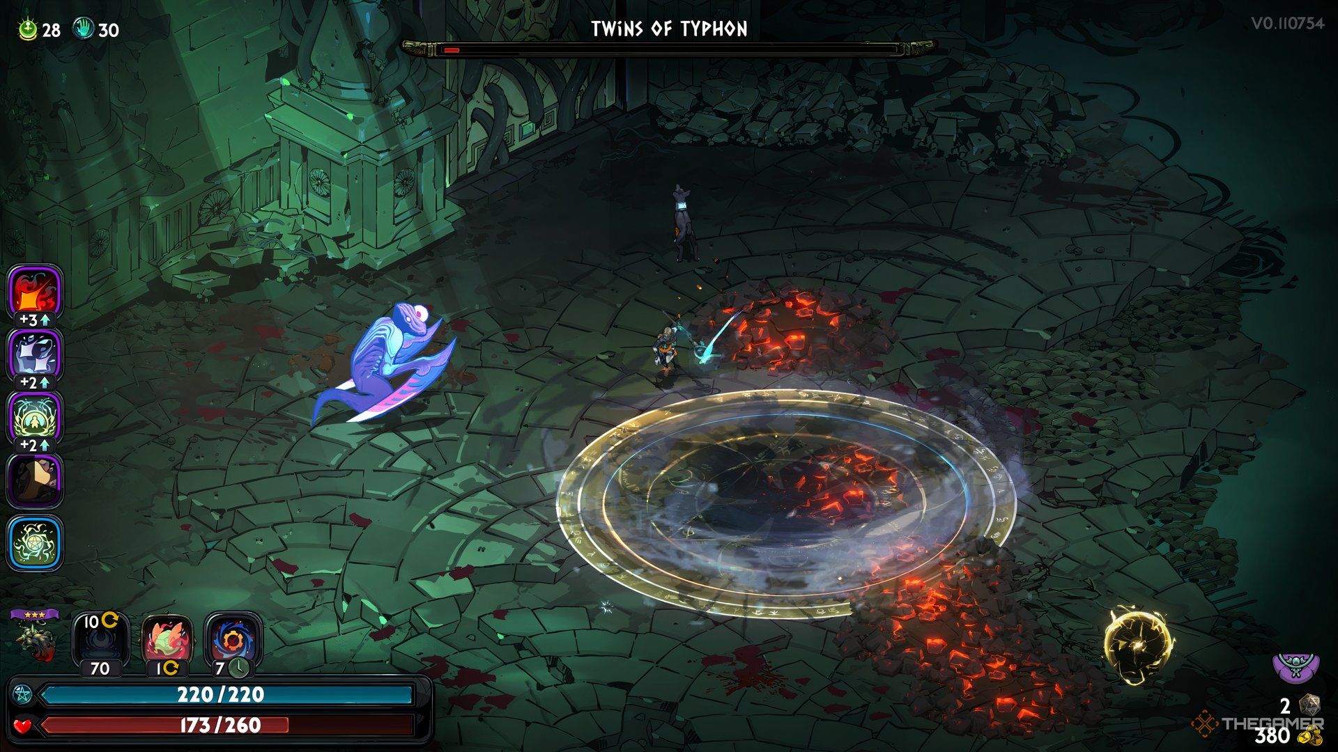 Melinoe fights the last-standing, frozen Twin of Typhon in Hades 2.