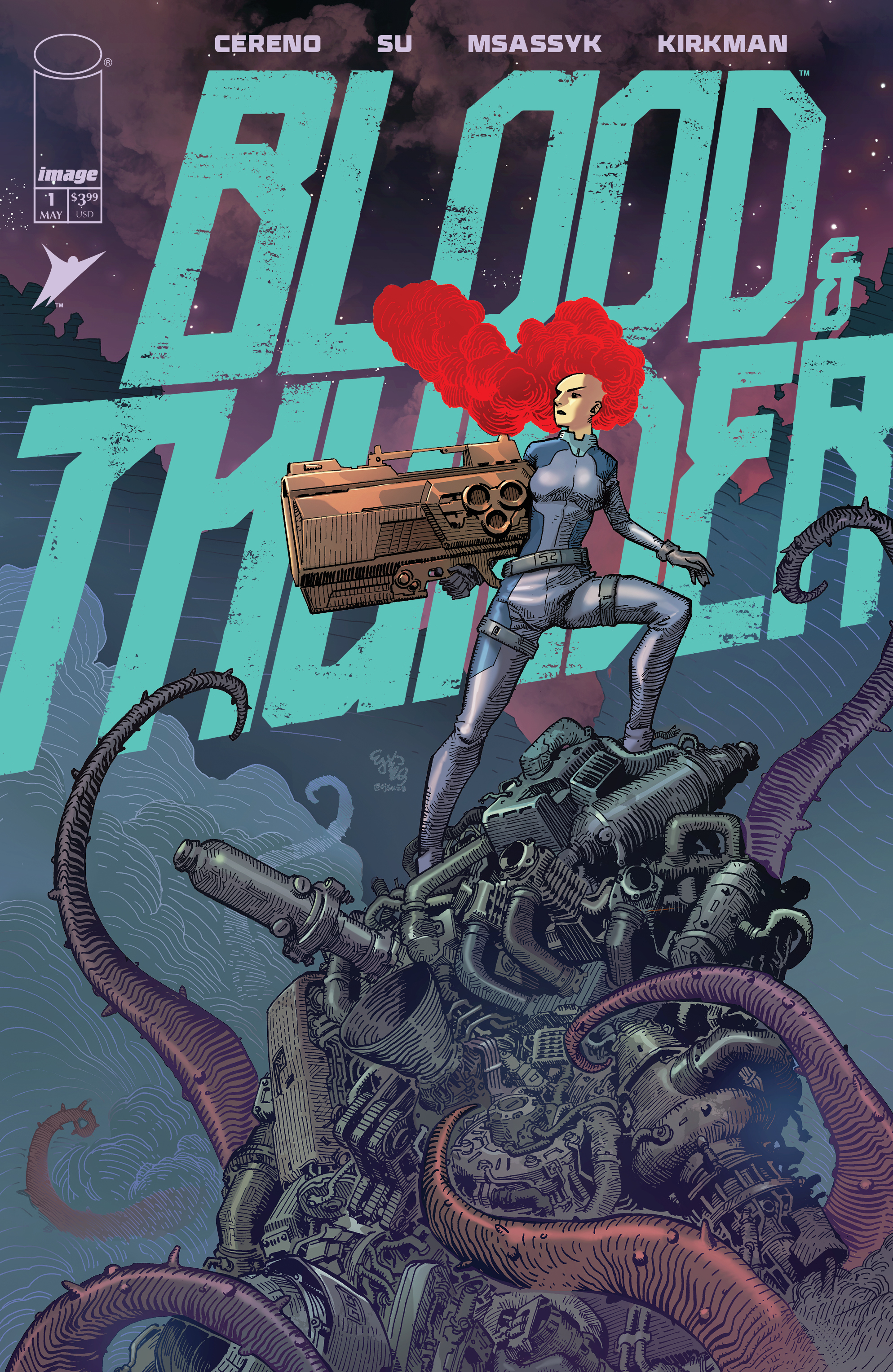 E.J. Su and MSassyK's main cover for Blood & Thunder #1.