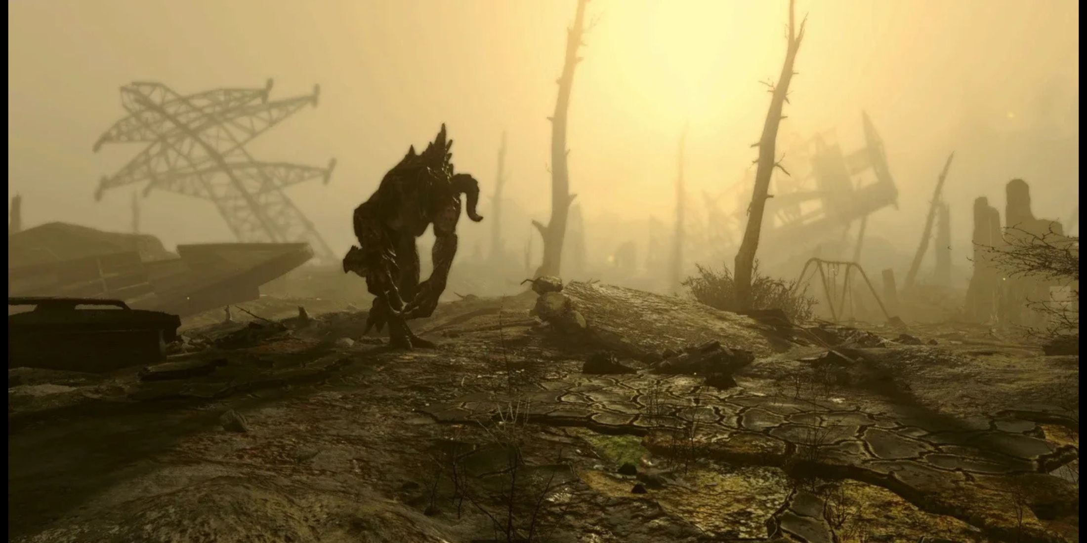 A Deathclaw From Fallout 4 In Foggy Sunlight