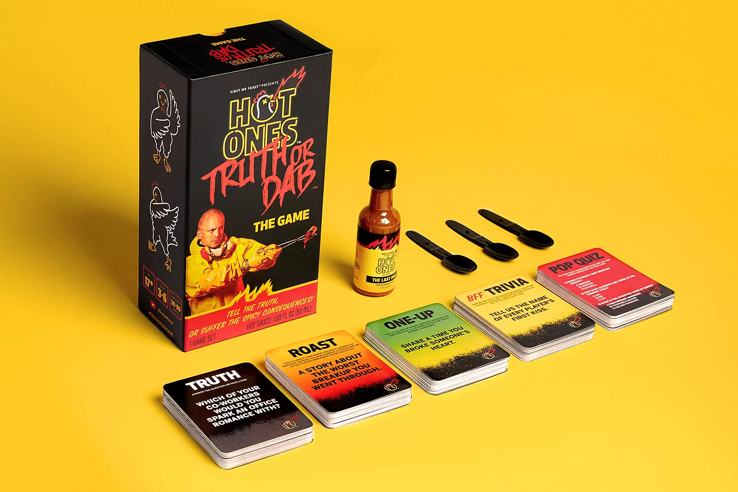 Hot Ones Truth or Dab the game and its components.