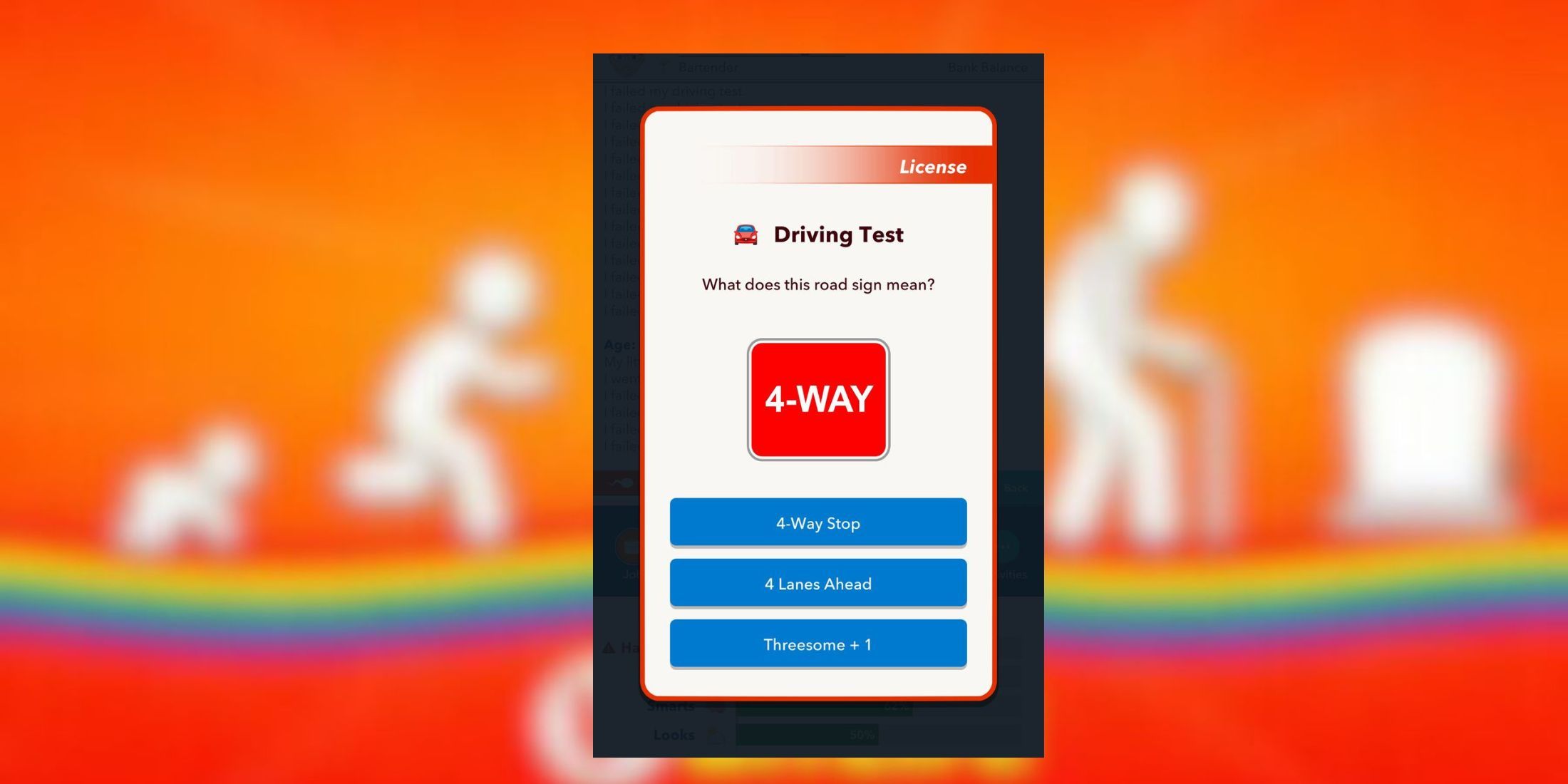 4 way stop sign in driving test bitlife