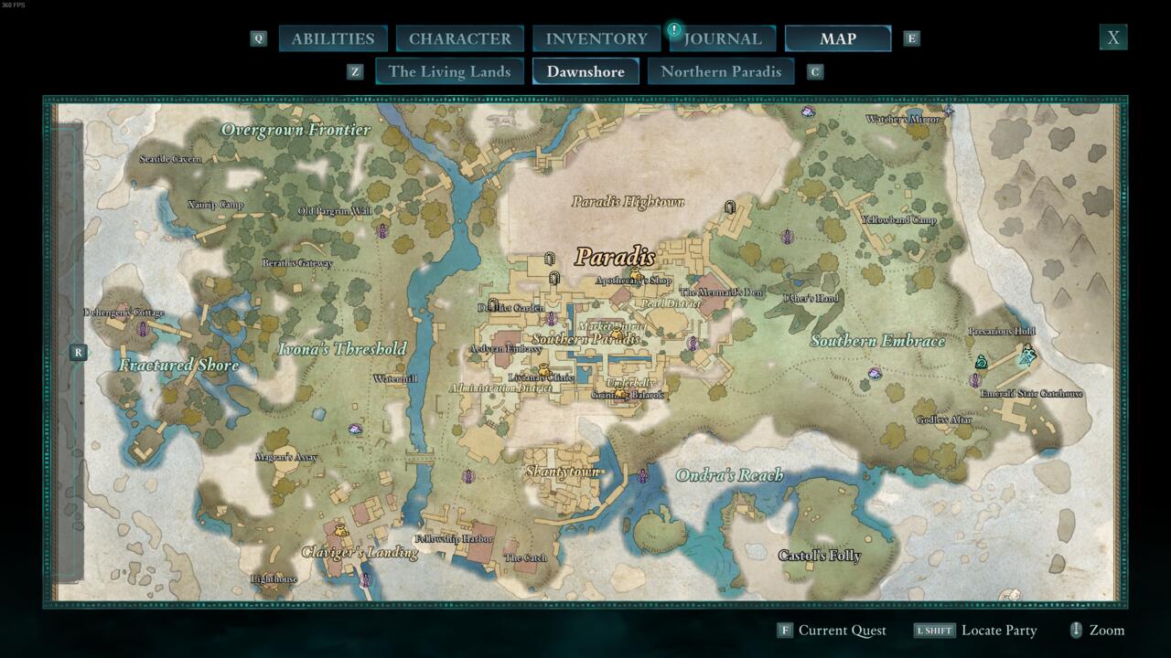Southern Dawnshore map in Avowed