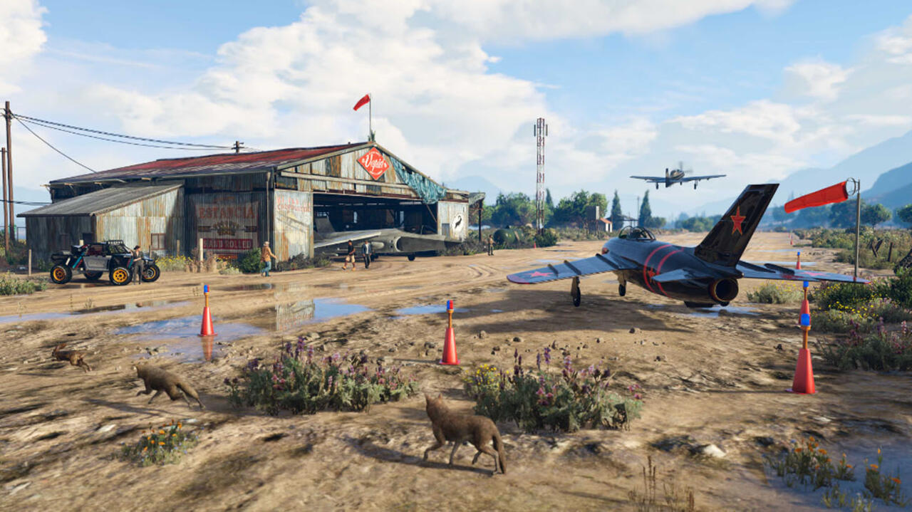 The current state of McKenzie Field Hangar in GTA Online.