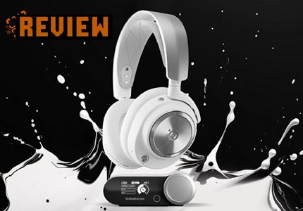 steelseries arctis nova pro wireless headphones with a splash of white paint