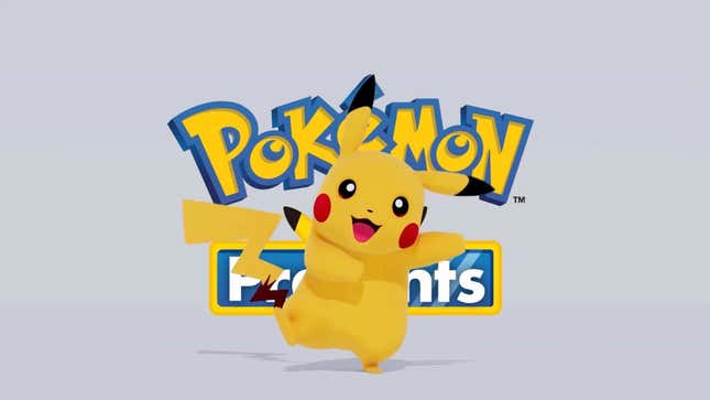 Pikachu stands in front of the Pokémon Presents logo.