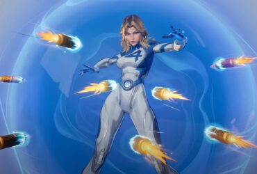 Invisible Woman in her Marvel Rivals character reveal trailer, surrounded by projectiles