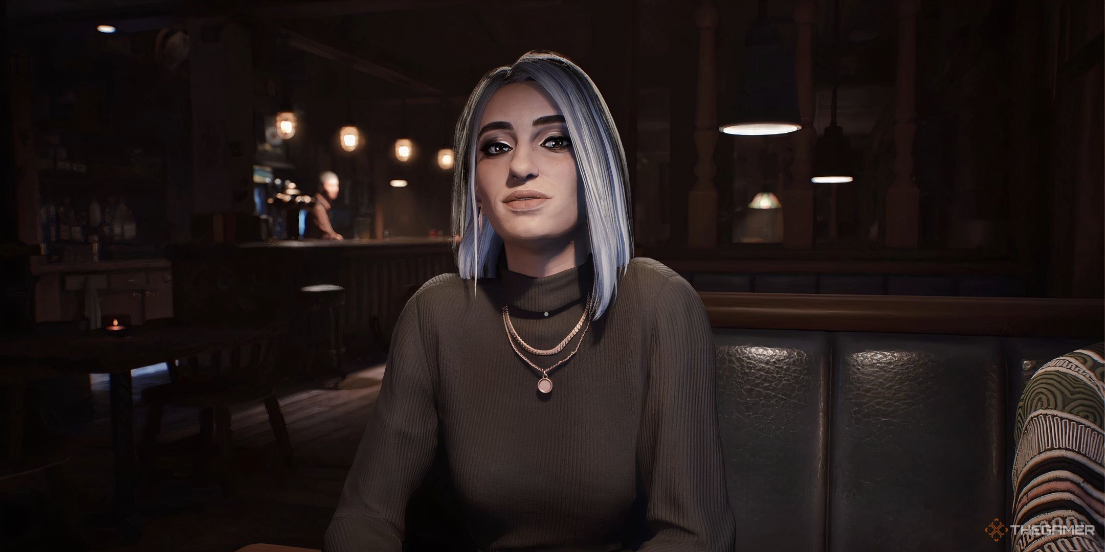 Nora in the future at the bar talking with Swann in Lost Records: Bloom & Rage.