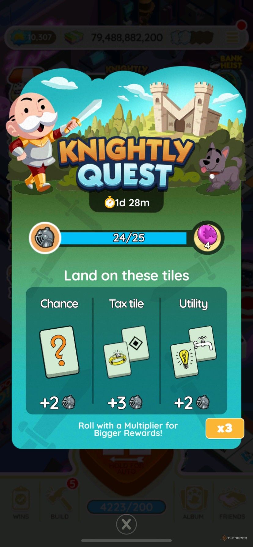 How to earn points in the Knightly Quest event in Monopoly Go.