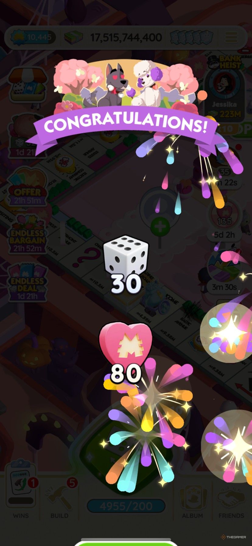 Earning quick win prizes during the Sweets Partners event in Monopoly Go