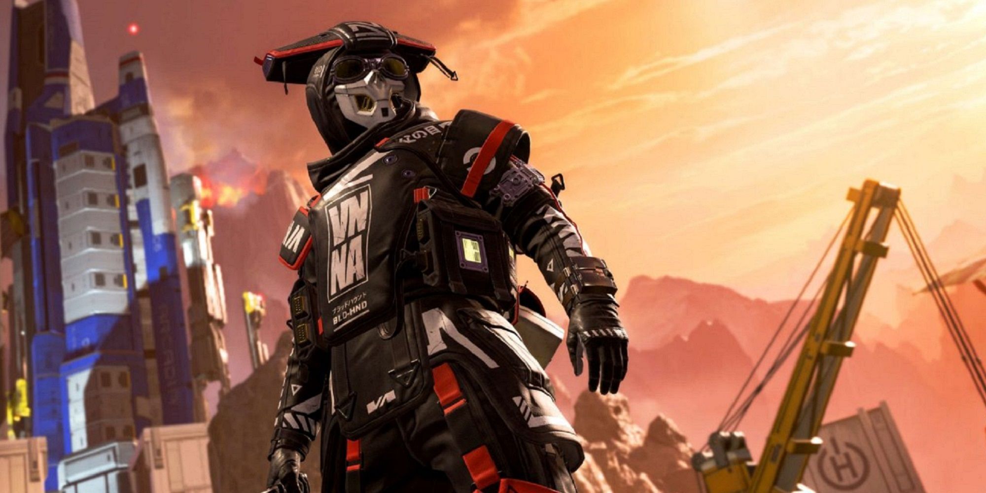 Bloodhound stands in front of a sunset in Apex Legends