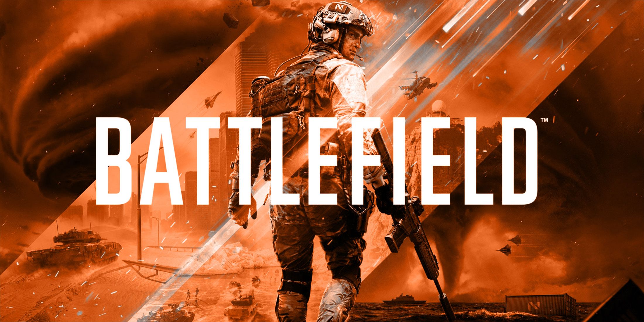 Battlefield 2042 cover art crayola orange edit with white series logo