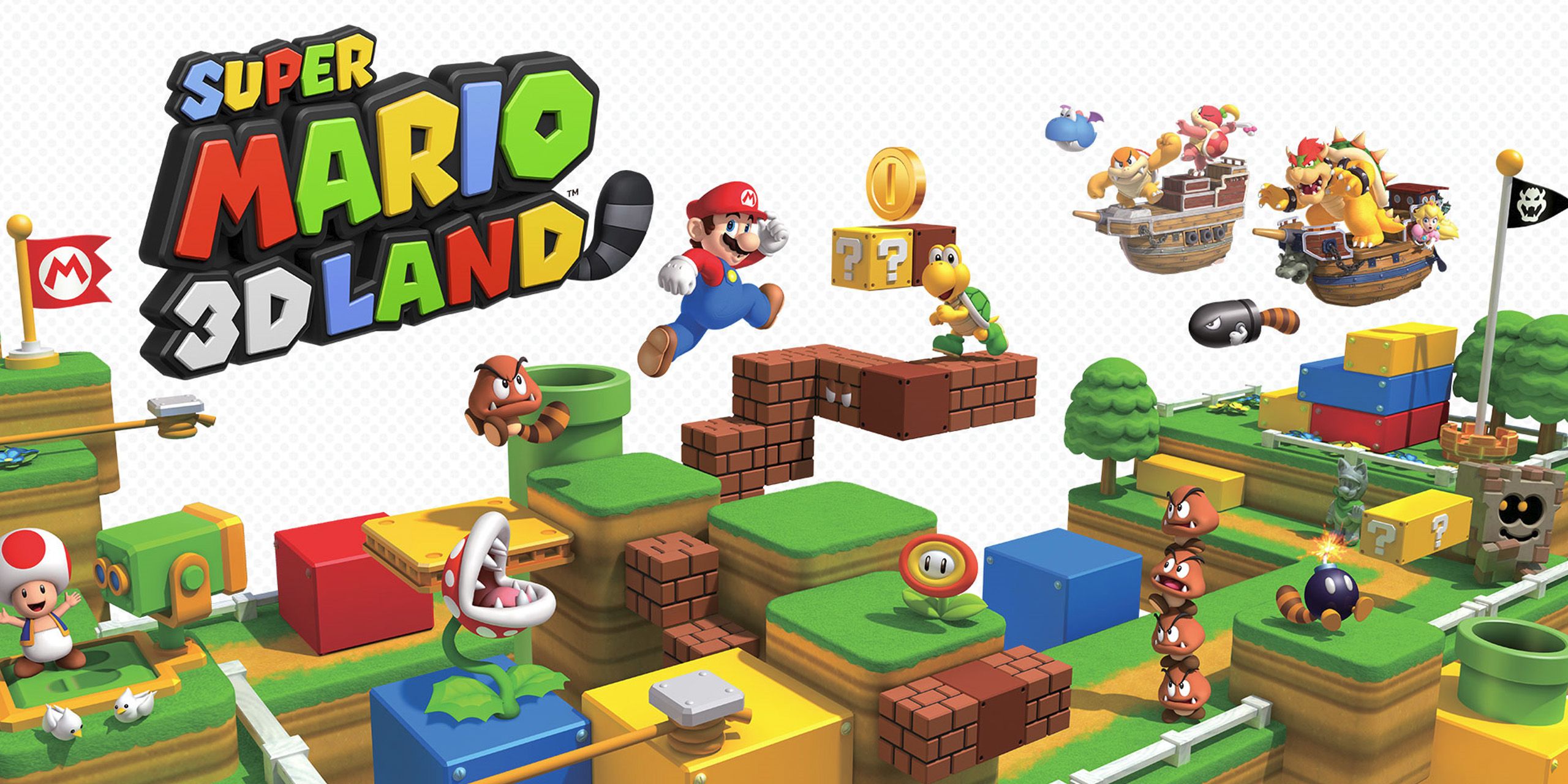 Cover art of Super Mario 3D Land, showing Mario platforming through an enemy-filled level.