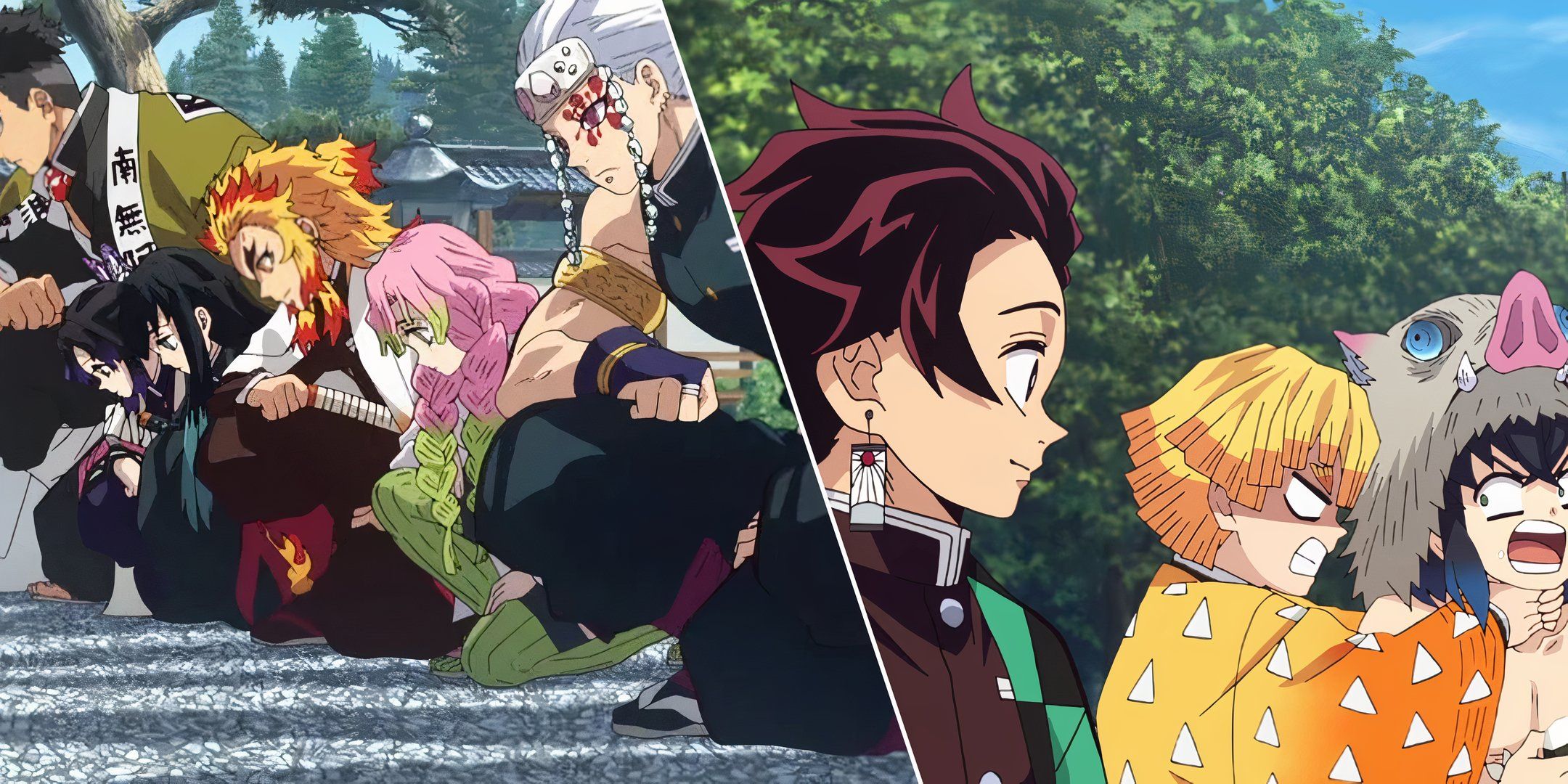 The Hashira and the main trio featuring Tanjiro, Zenitsu and Inosuke in Demon Slayer.