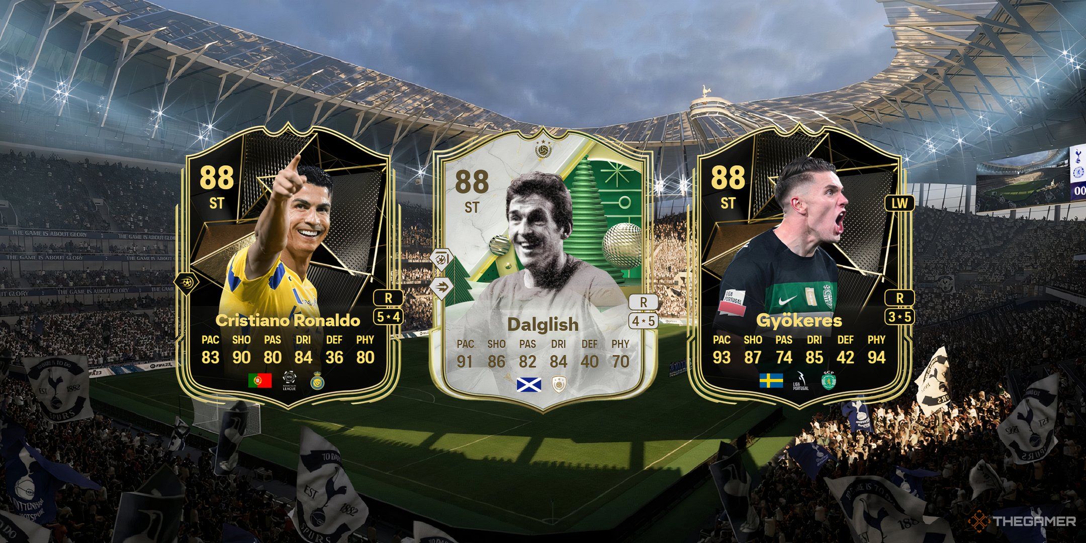 Ronaldo's, Dalglish's, and Gyokeres' cards in EA Sports FC 25.