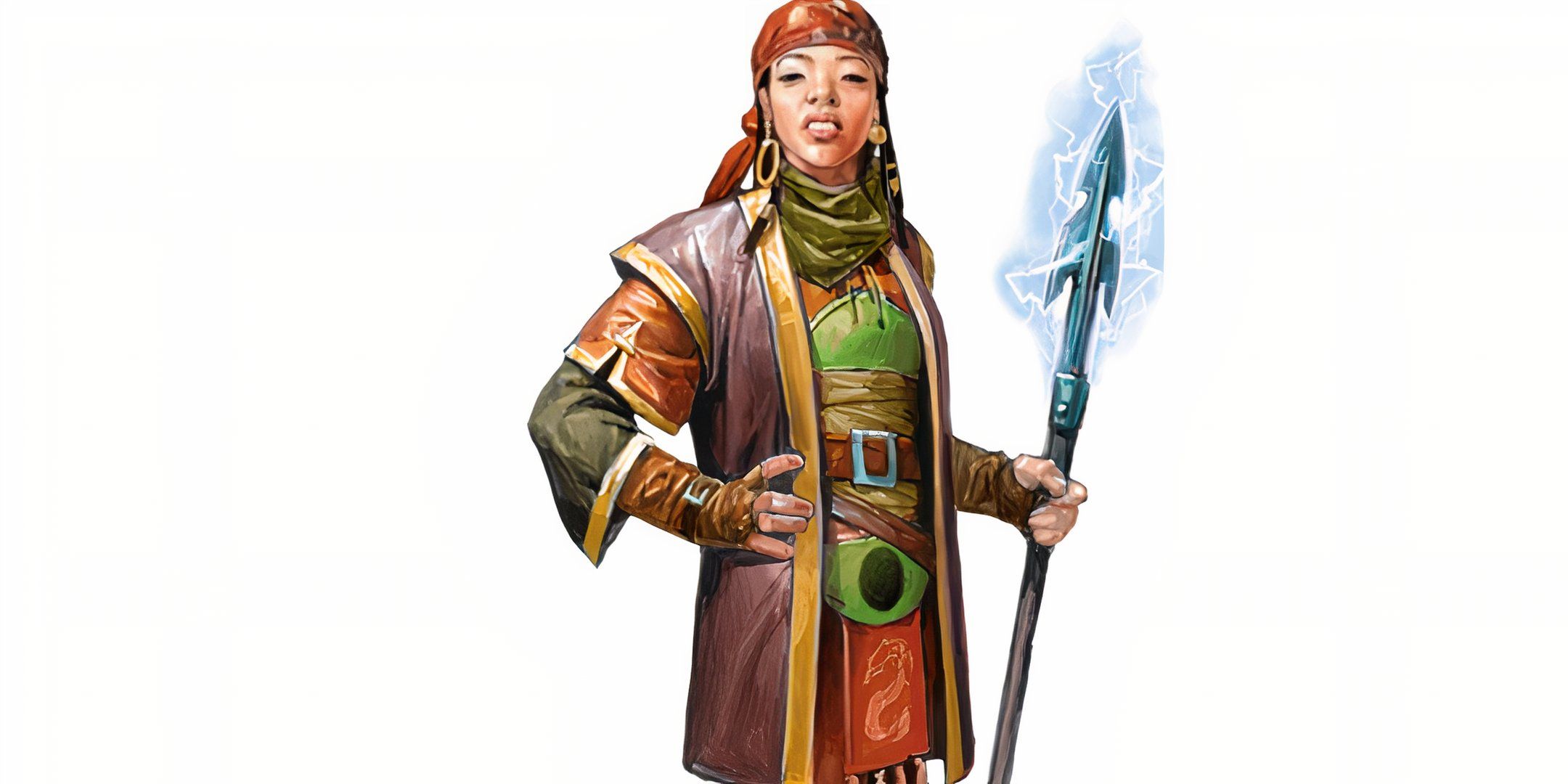 A storm sorcerer with an electrified spear in Dungeons & Dragons. 