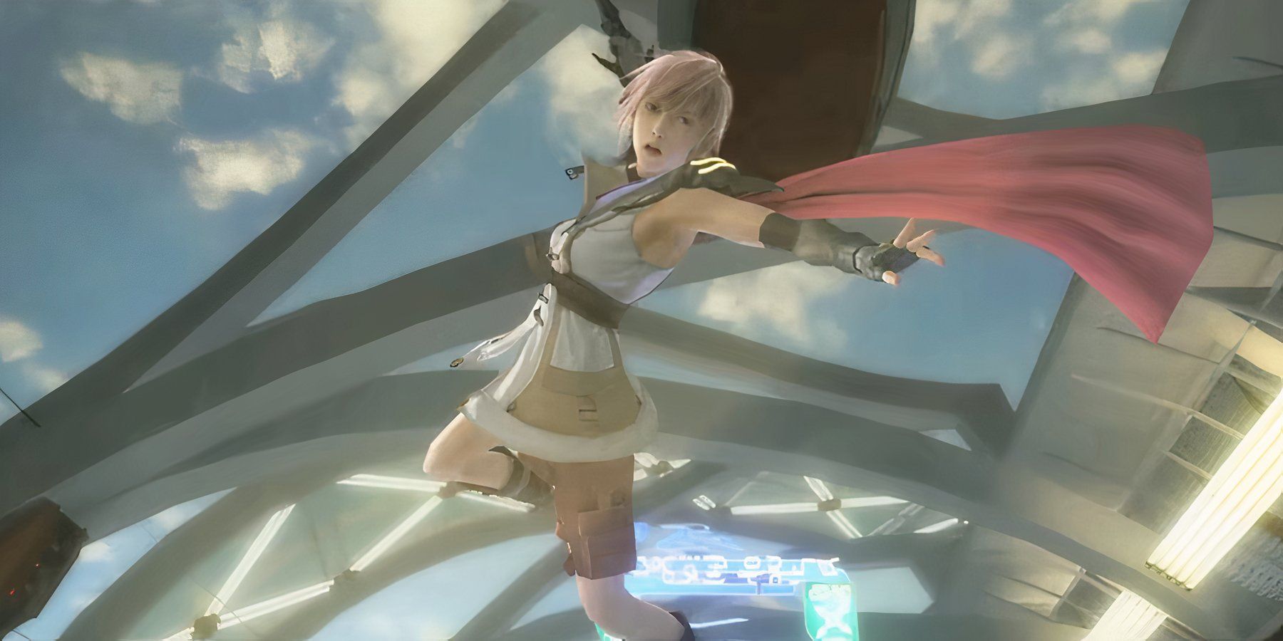 lightning doing a leaping attack in final fantasy 13